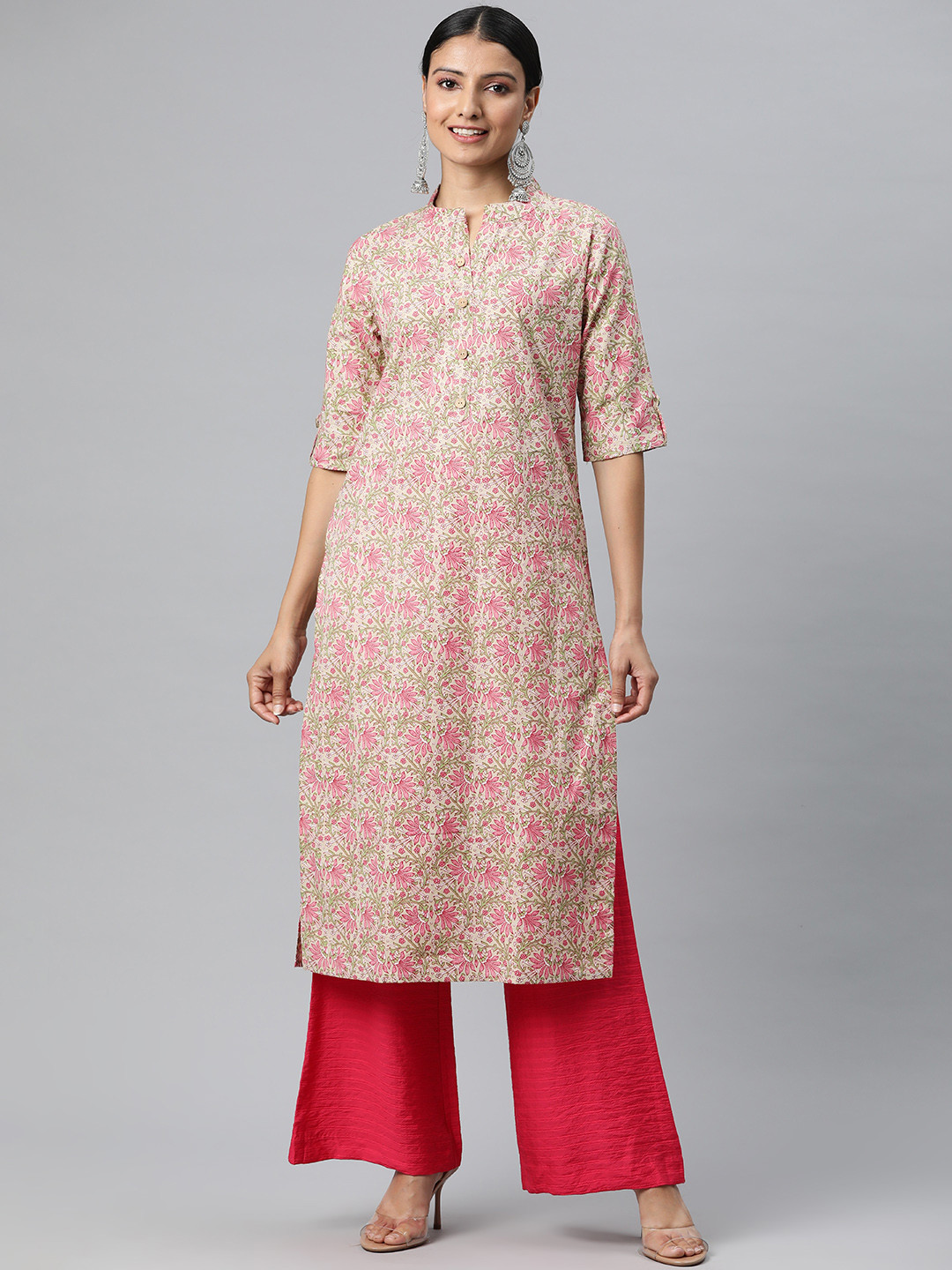 

KALINI Women Beige Floral Printed Kurta