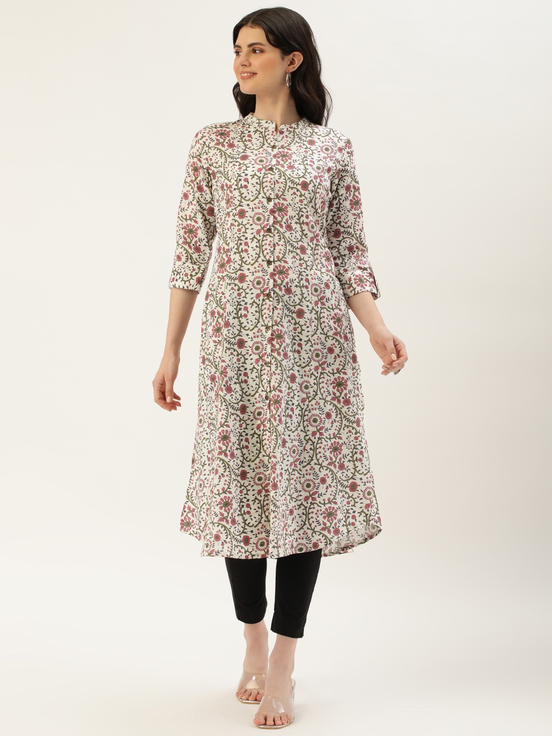 

AMUKTI Women Beige & Red Floral Printed Kurta