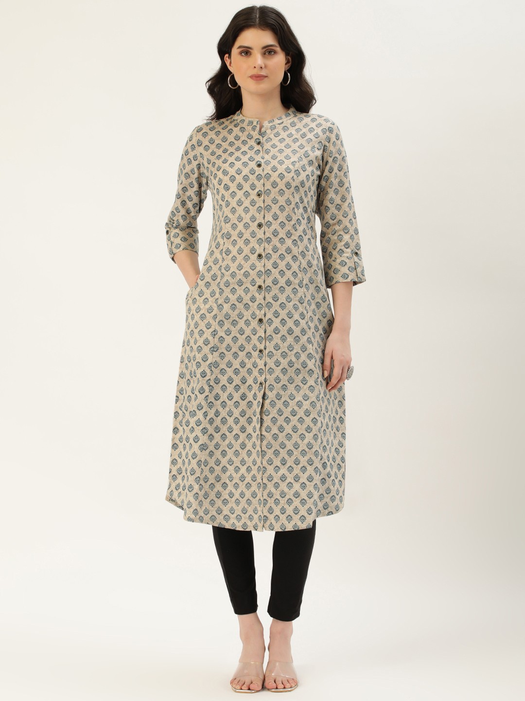 

AMUKTI Women Beige & Black Ethnic Motifs Printed Kurta