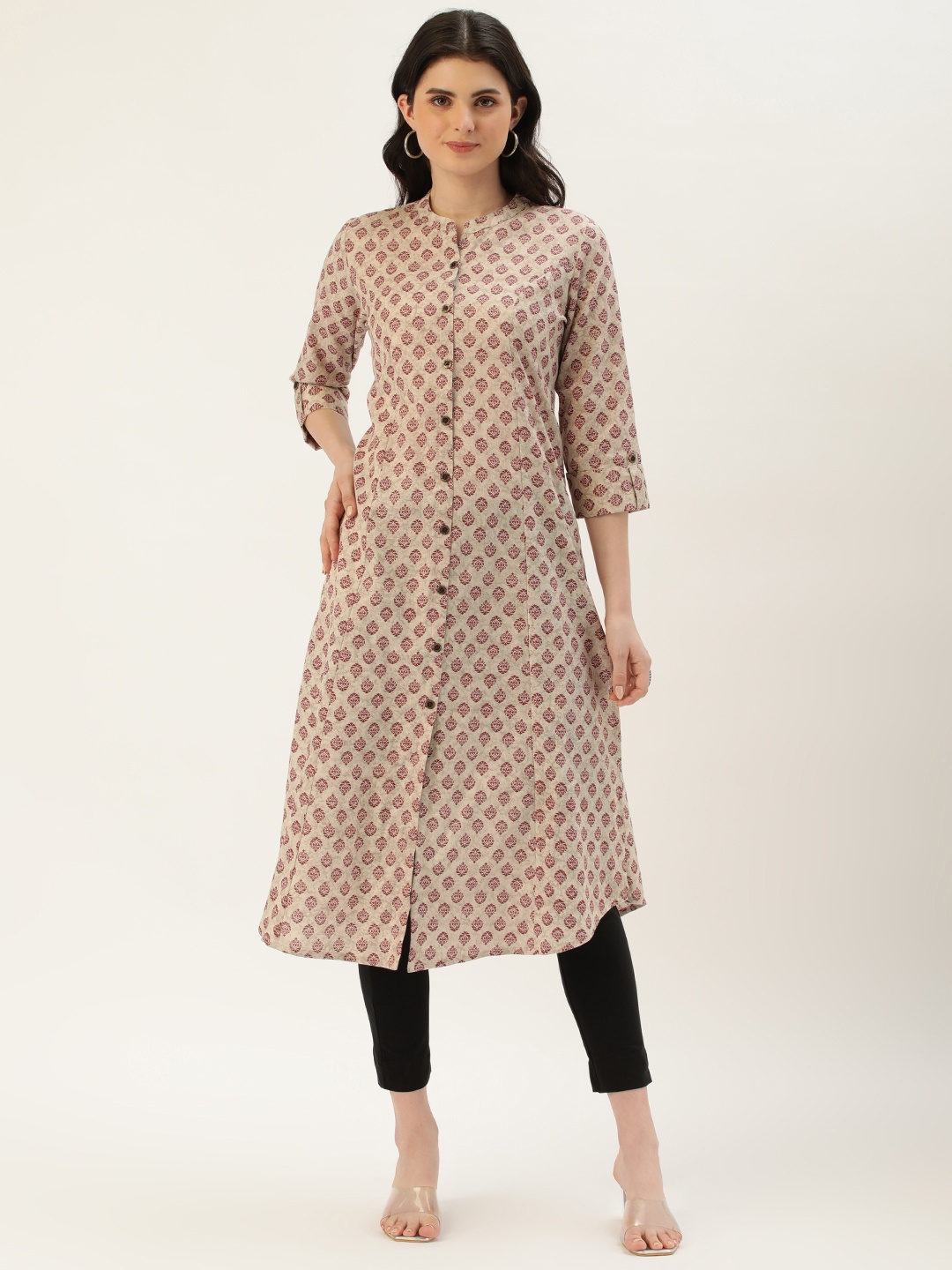 

AMUKTI Women Beige & Red Ethnic Motifs Printed Kurta