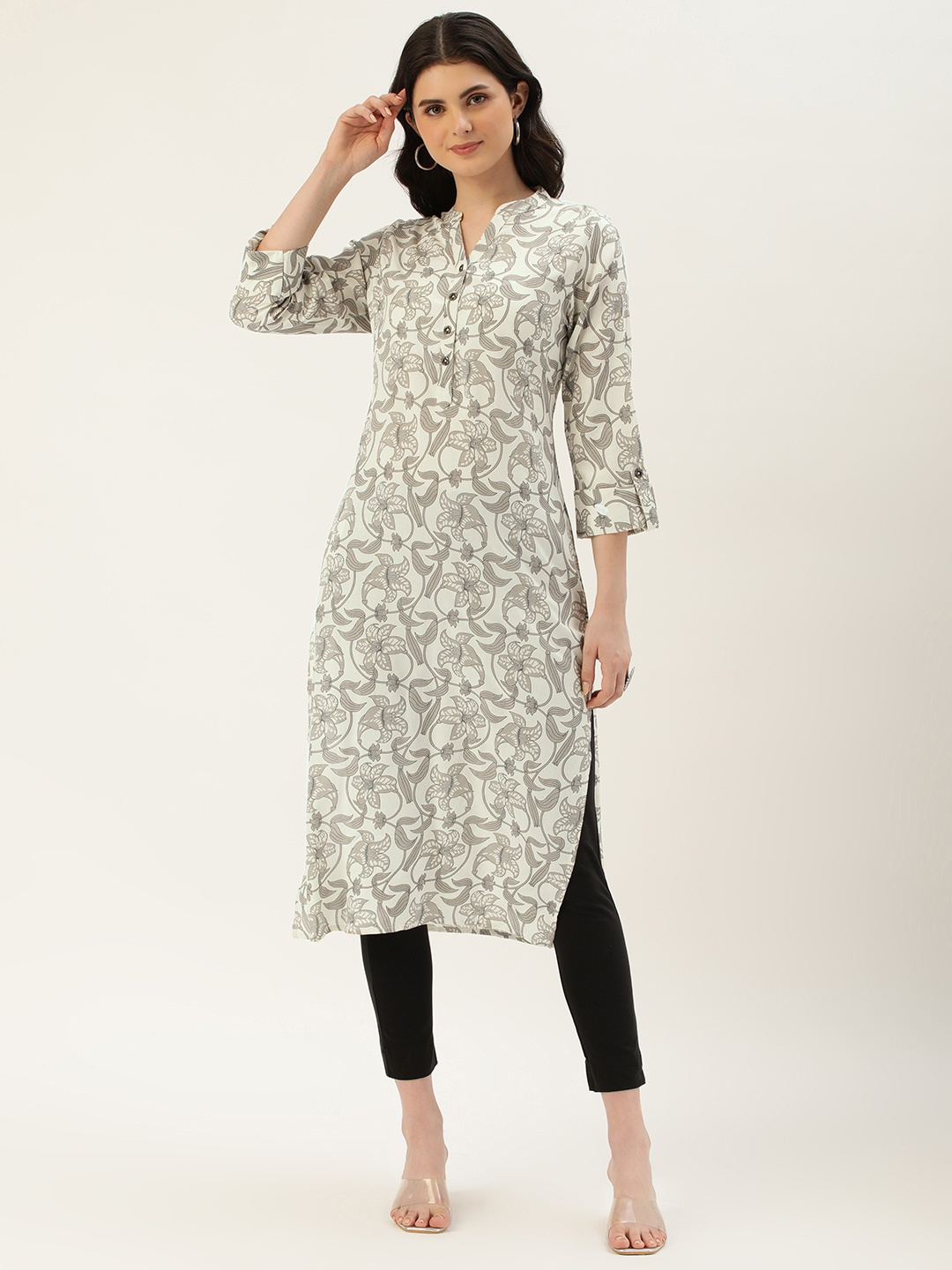 

AMUKTI Women Beige Floral Printed Kurta