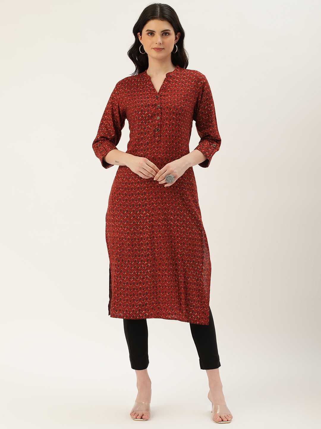 

AMUKTI Women Rust Floral Printed Kurta