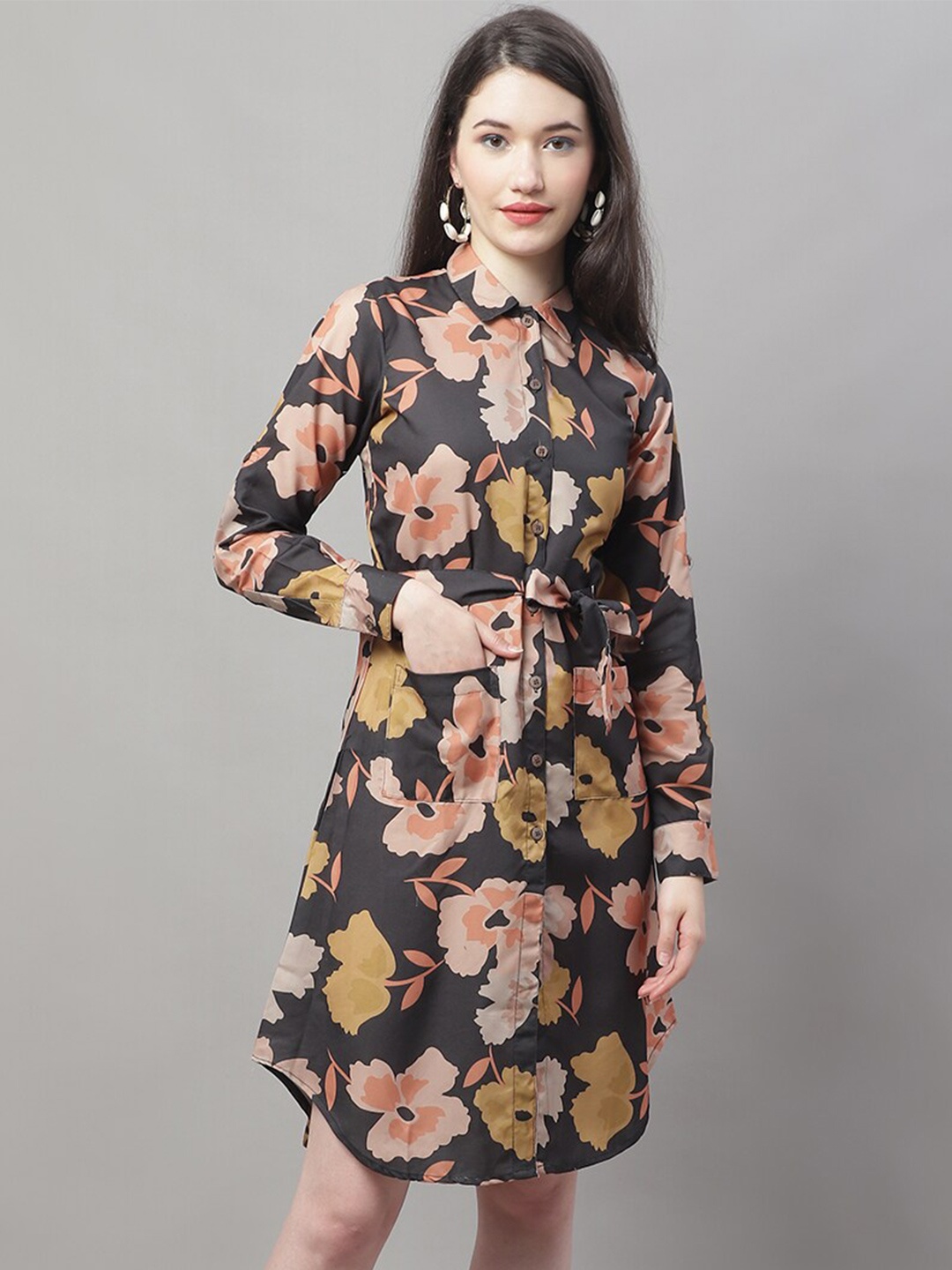 

JAINISH Floral Print A-Line Dress, Charcoal