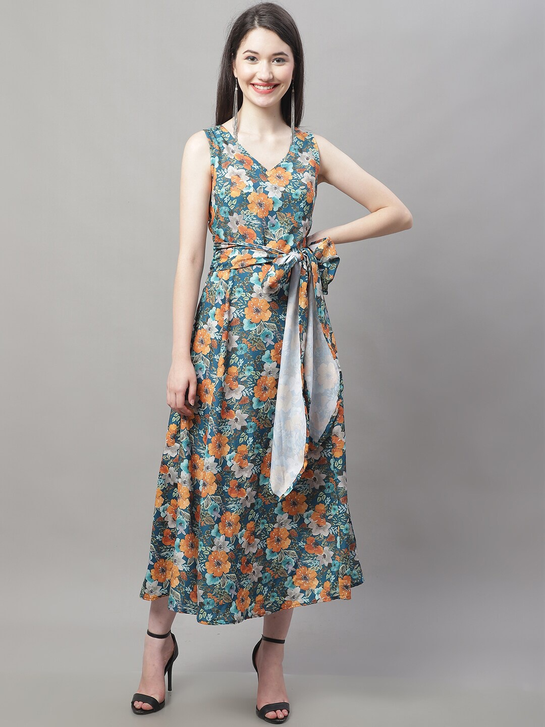 

JAINISH V-Neck Floral Print Maxi Dress, Teal