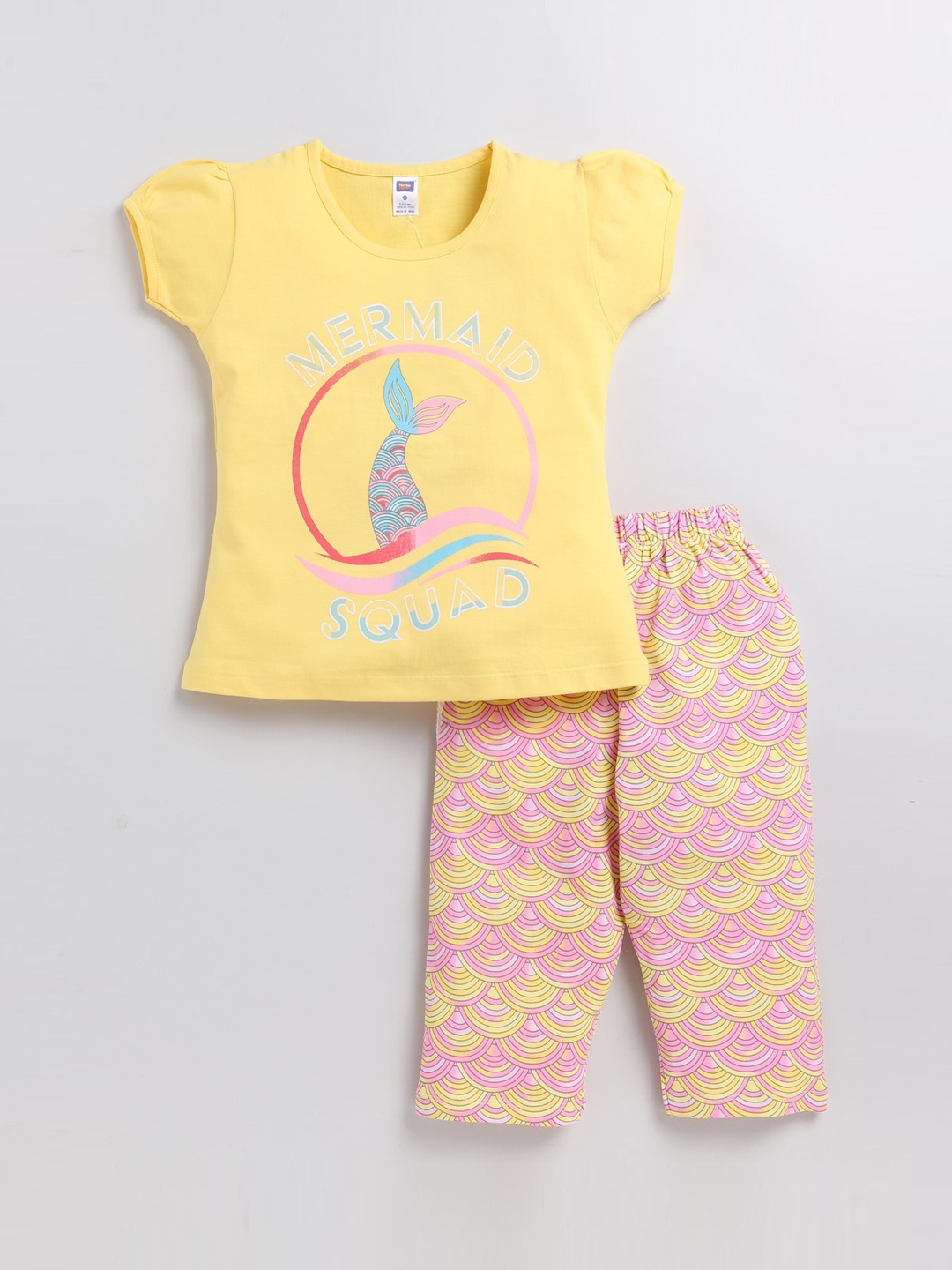 

Nottie Planet Girls Graphic Printed Pure Cotton Night Suit, Yellow