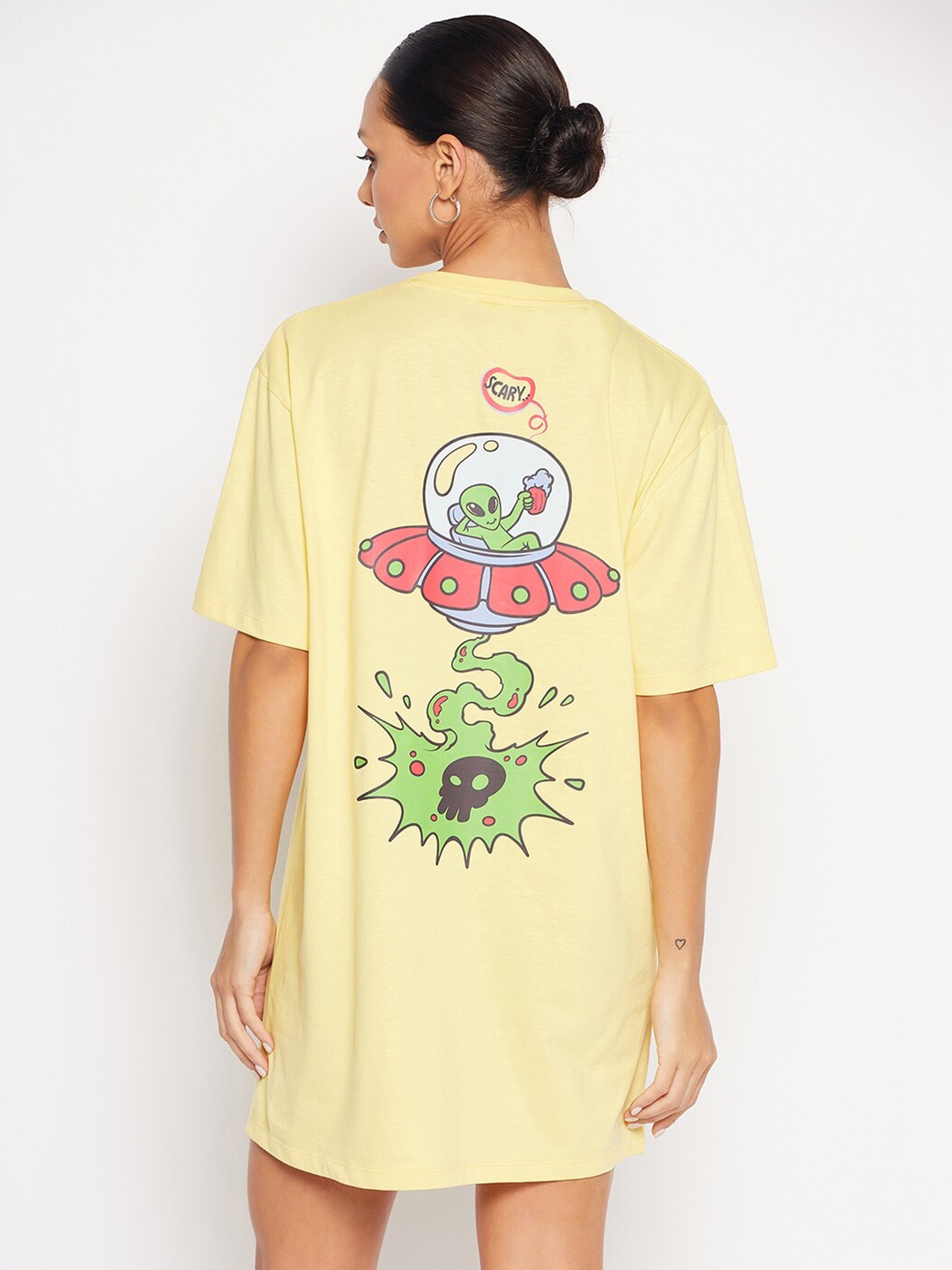 

EDRIO Typography Printed T-shirt Dress, Yellow
