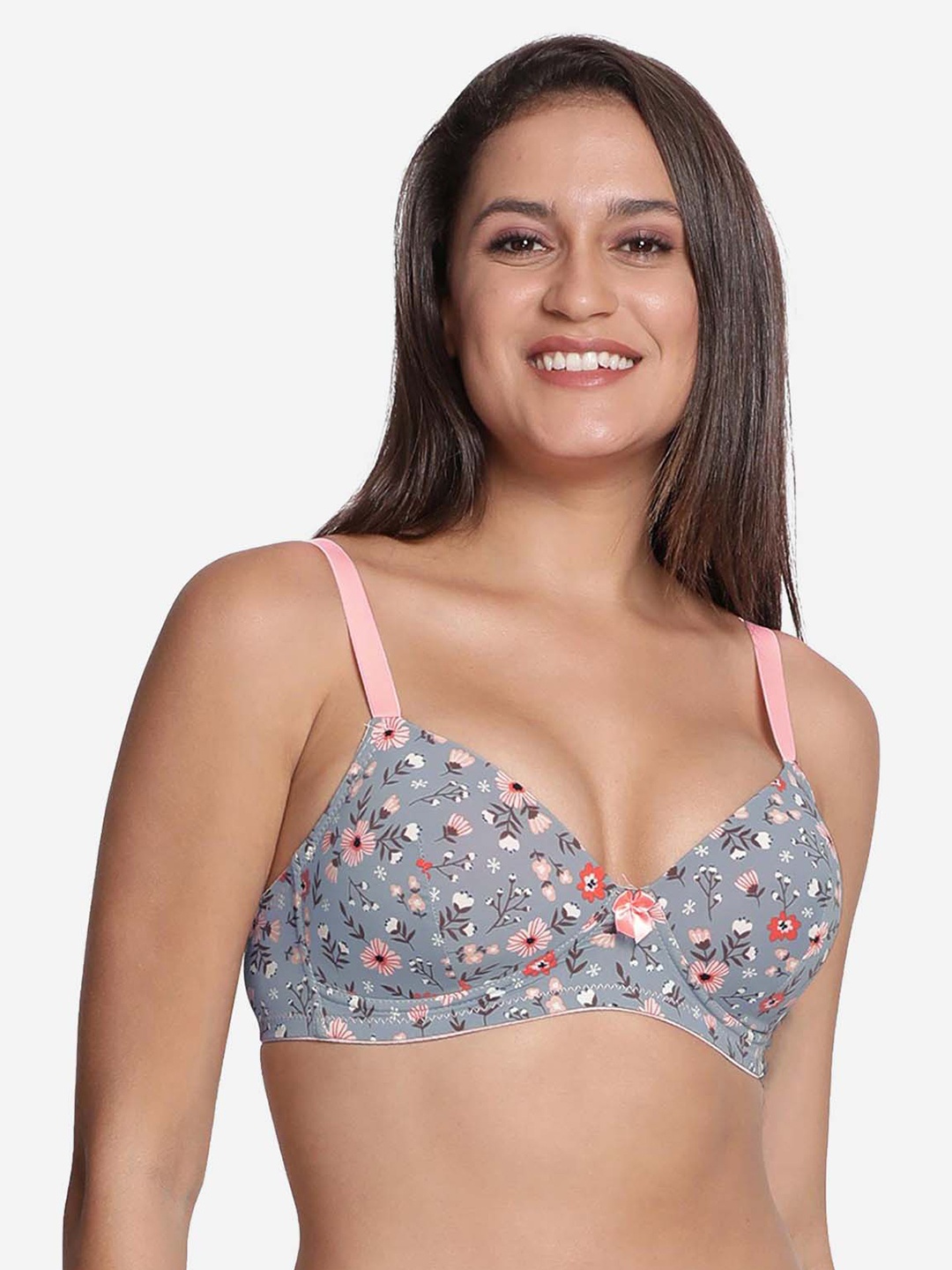 

shyaway Printed Lightly Padded Nylon All Day Comfort Everyday Bra, Grey