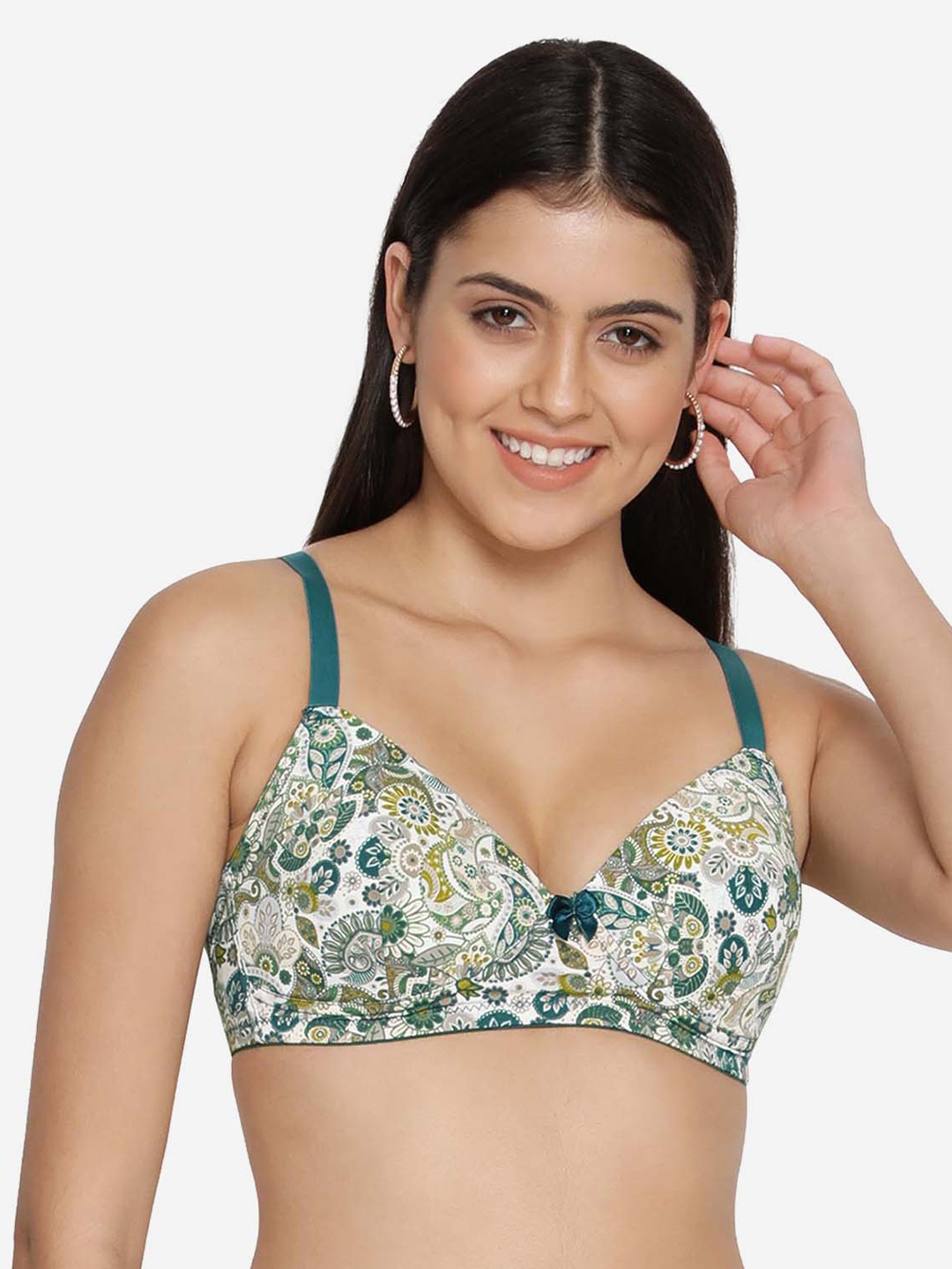 

shyaway Printed Lightly Padded Nylon All Day Comfort Everyday Bra, Green