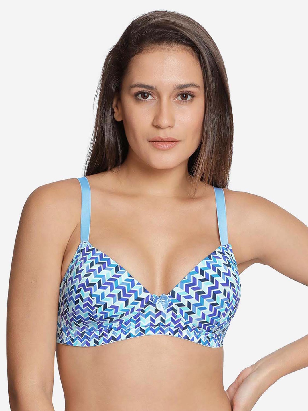 

shyaway Printed Lightly Padded Nylon All Day Comfort Everyday Bra, Turquoise blue