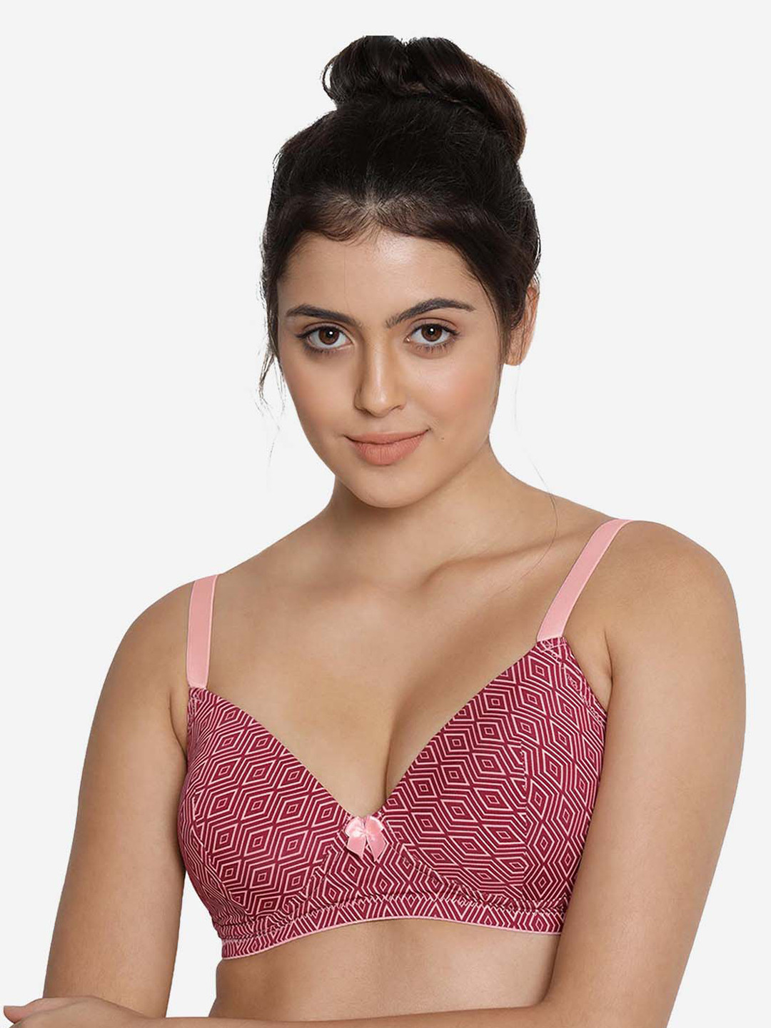 

shyaway Printed Lightly Padded Nylon All Day Comfort Everyday Bra, Maroon