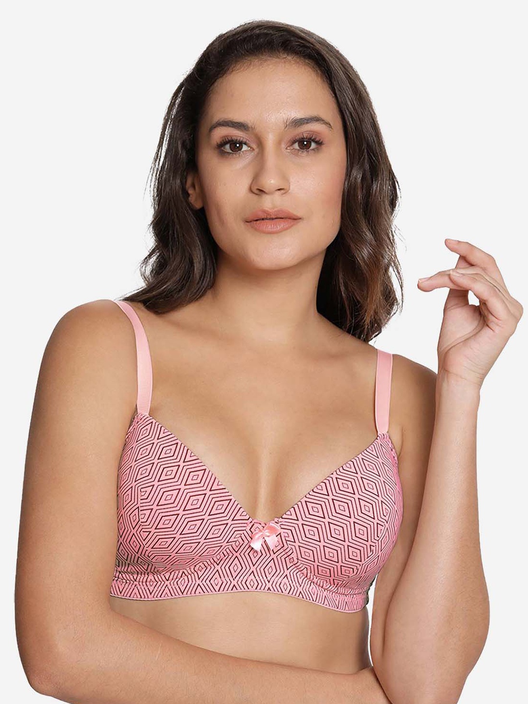 

shyaway Printed Lightly Padded Nylon All Day Comfort Everyday Bra, Pink