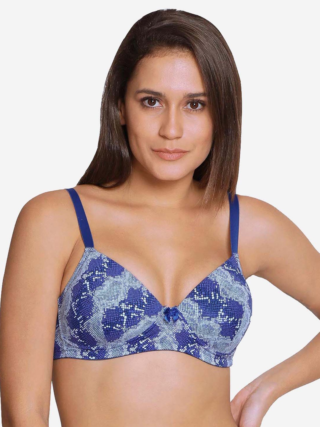 

shyaway Printed Lightly Padded Nylon All Day Comfort Everyday Bra, Blue