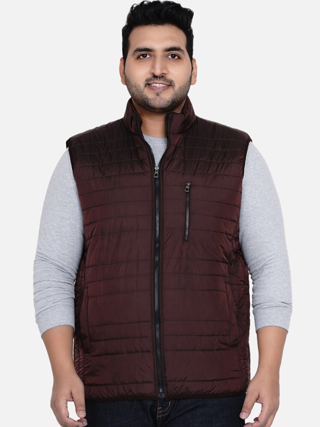 

John Pride Plus Size Stand Collar Puffer Jacket, Maroon