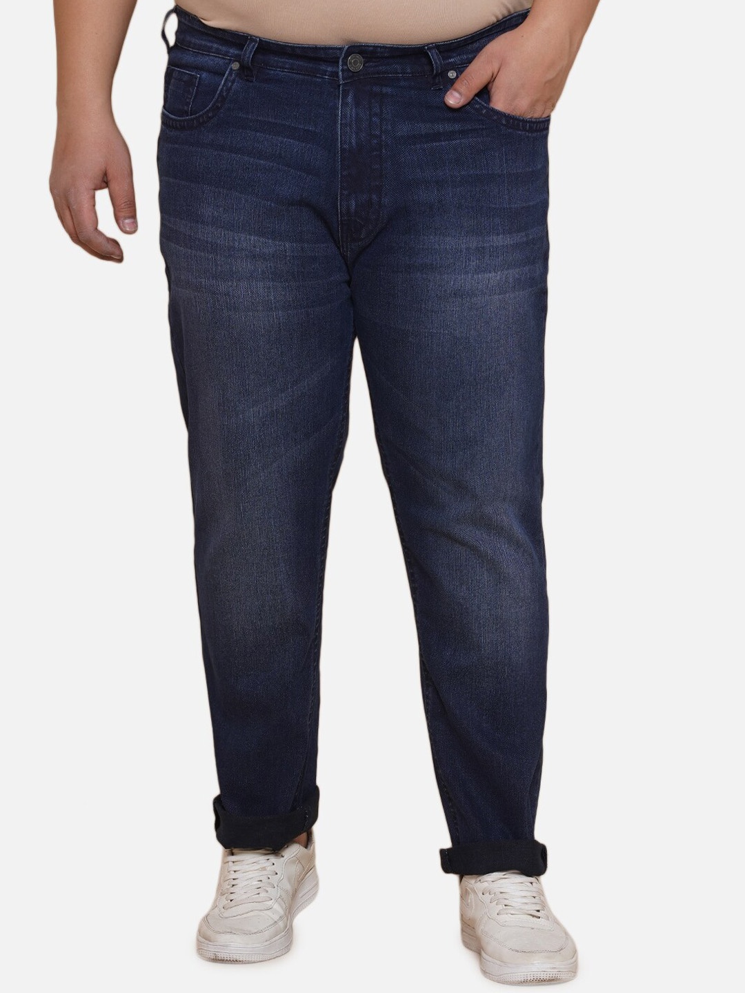 

John Pride Men Plus Size Regular Fit Mid-Rise Stretchable Jeans, Navy blue