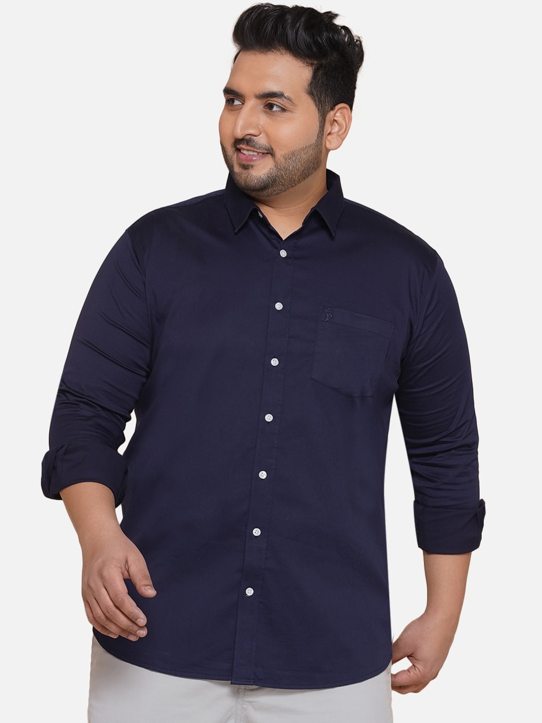 

John Pride Plus Size Spread Collar Cotton Regular Fit Casual Shirt, Navy blue