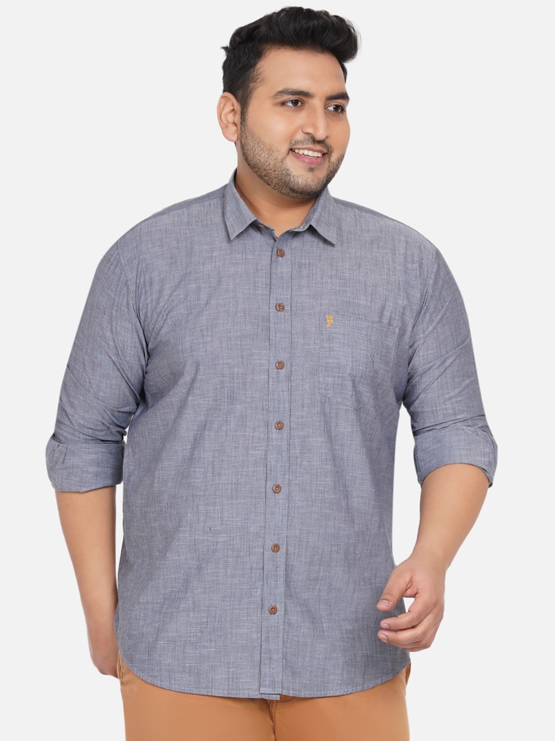 

John Pride Plus Size Spread Collar Cotton Regular Fit Casual Shirt, Steel