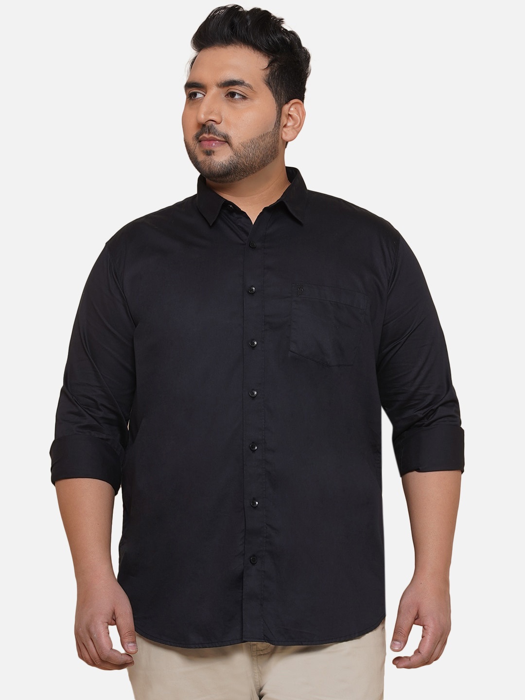 

John Pride Plus Size Spread Collar Cotton Regular Fit Casual Shirt, Black