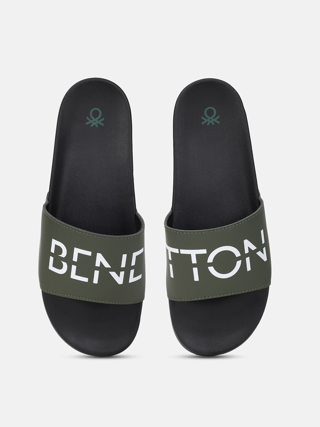

United Colors of Benetton Men Logo Printed Rubber Sliders, Green