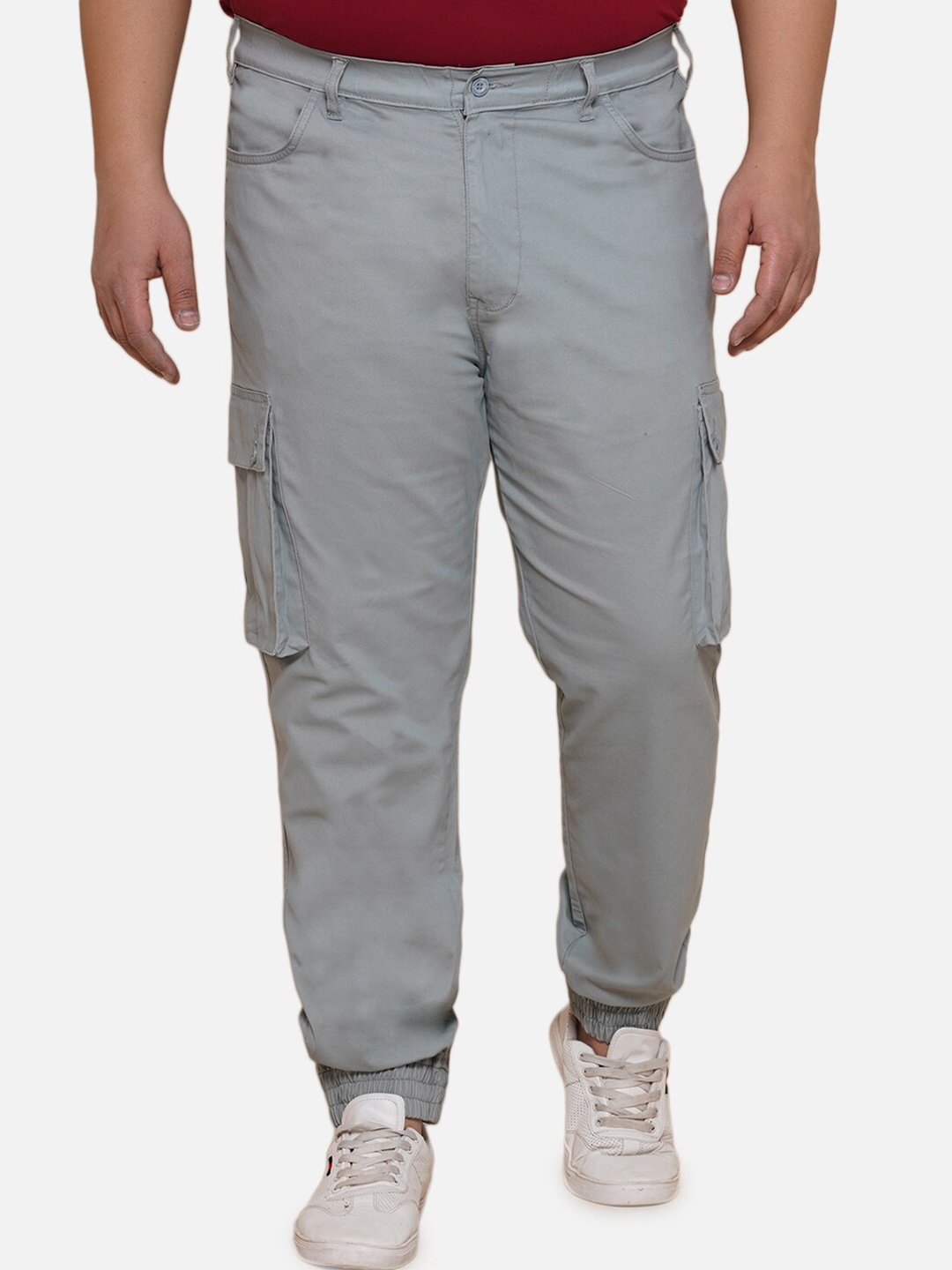 

John Pride Plus Size Men Easy Wash Cargos Trousers, Grey
