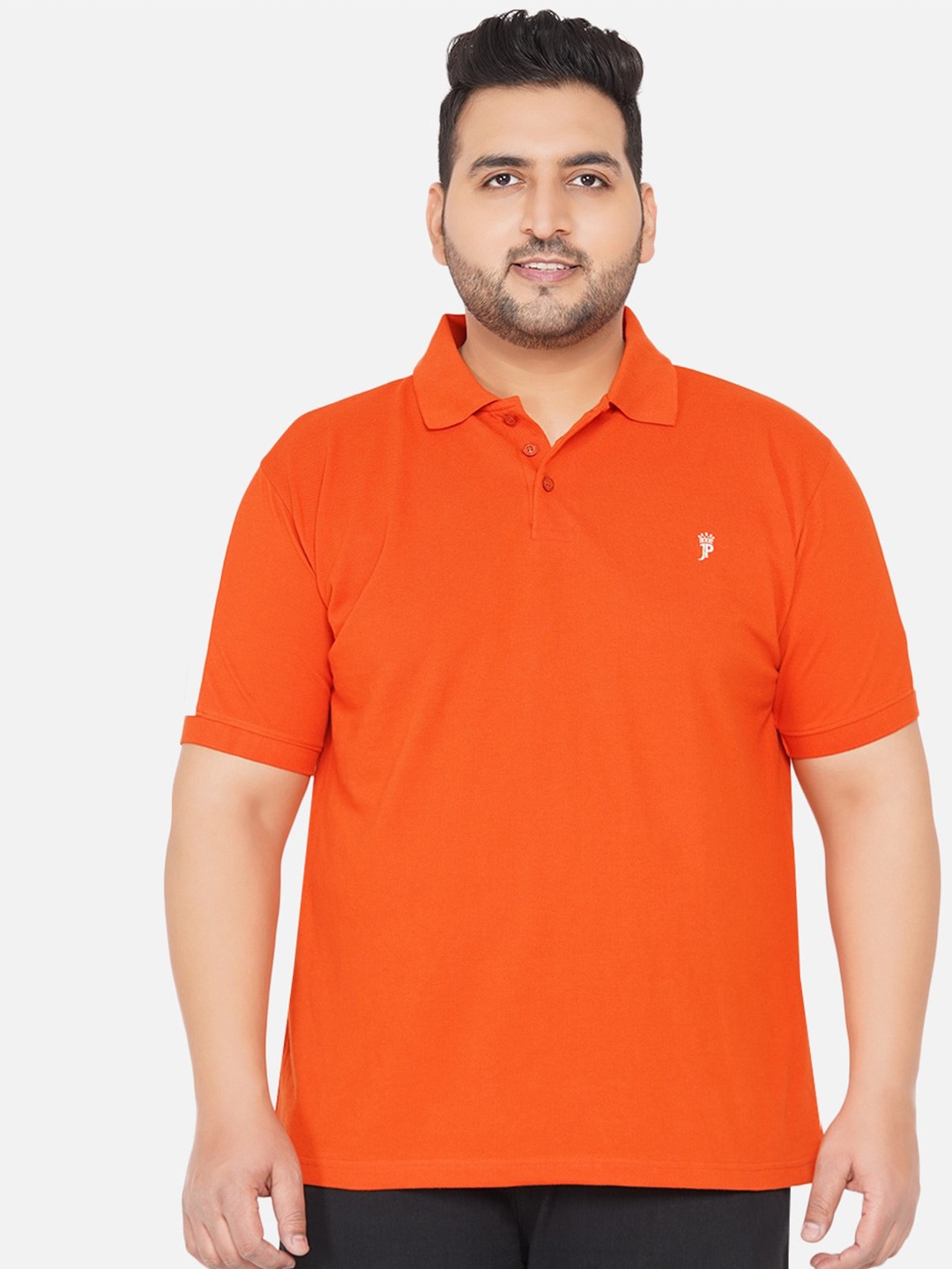 

John Pride Plus Size Polo Collar Cotton T-shirt, Orange