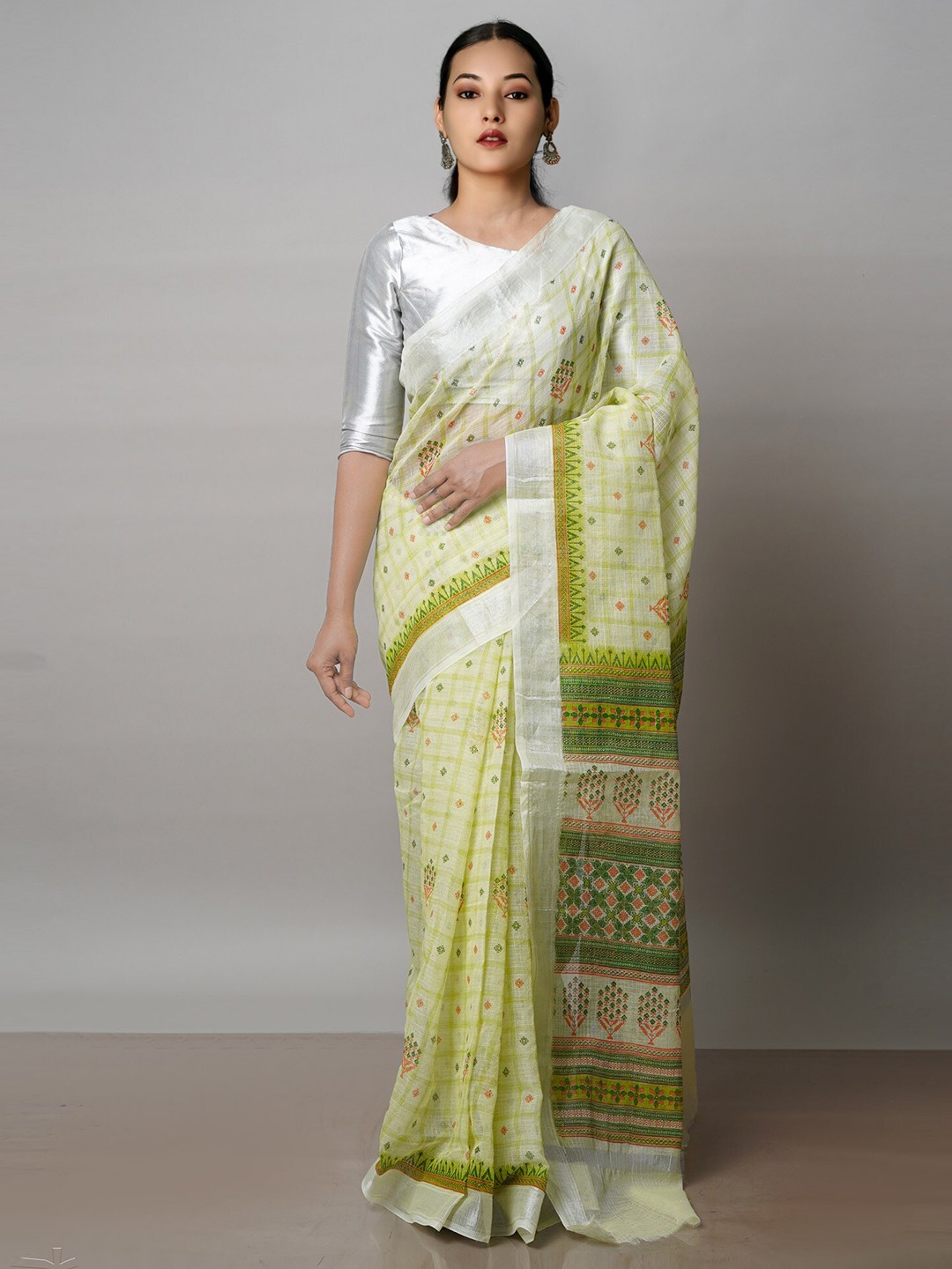 

Unnati Silks Floral Printed Pure Cotton Handloom Kota Saree, Green