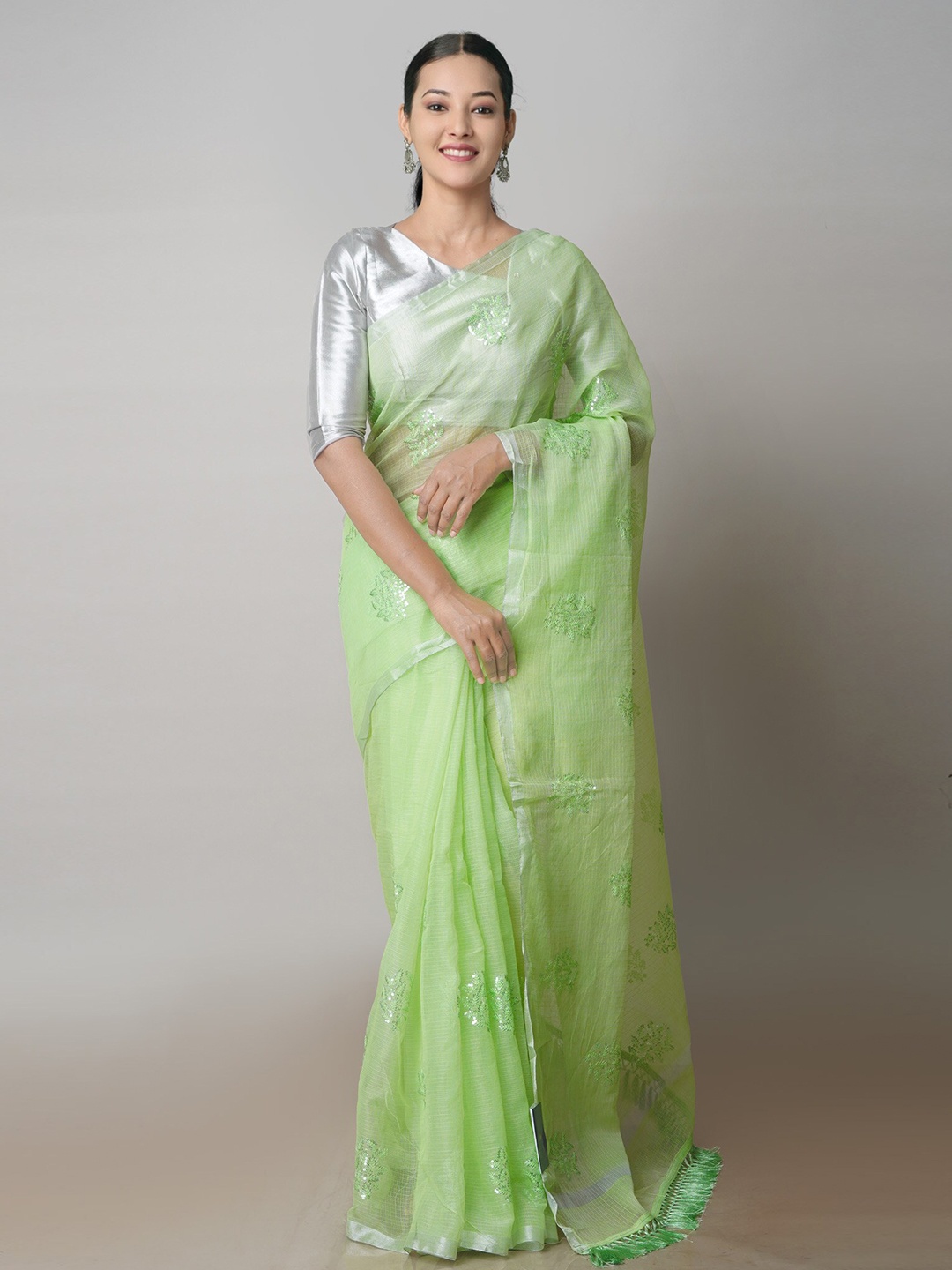 

Unnati Silks Floral Embroidered Pure Cotton Handloom Kota Saree, Green