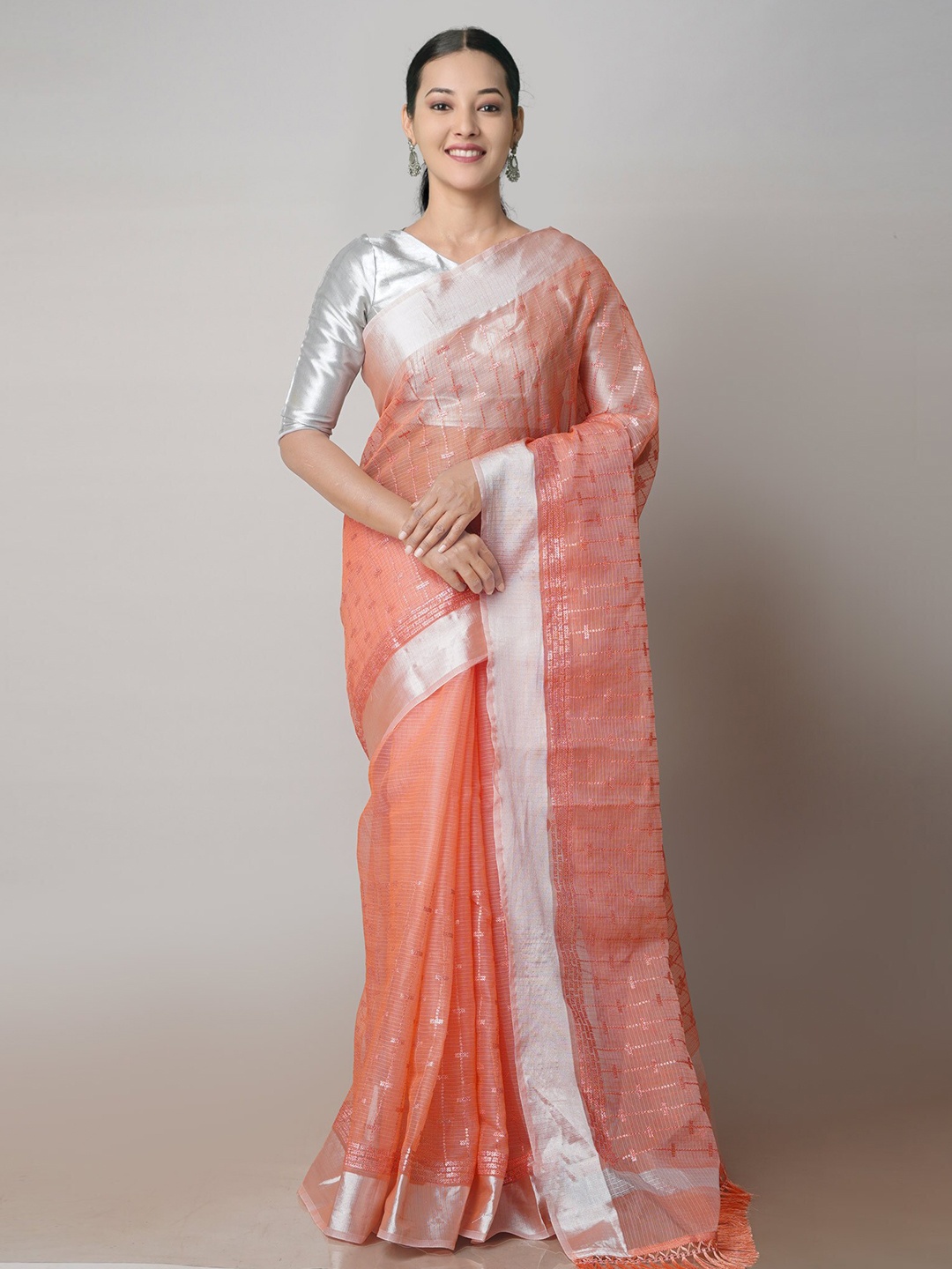 

Unnati Silks Embroidered Pure Cotton Handloom Kota Saree, Orange