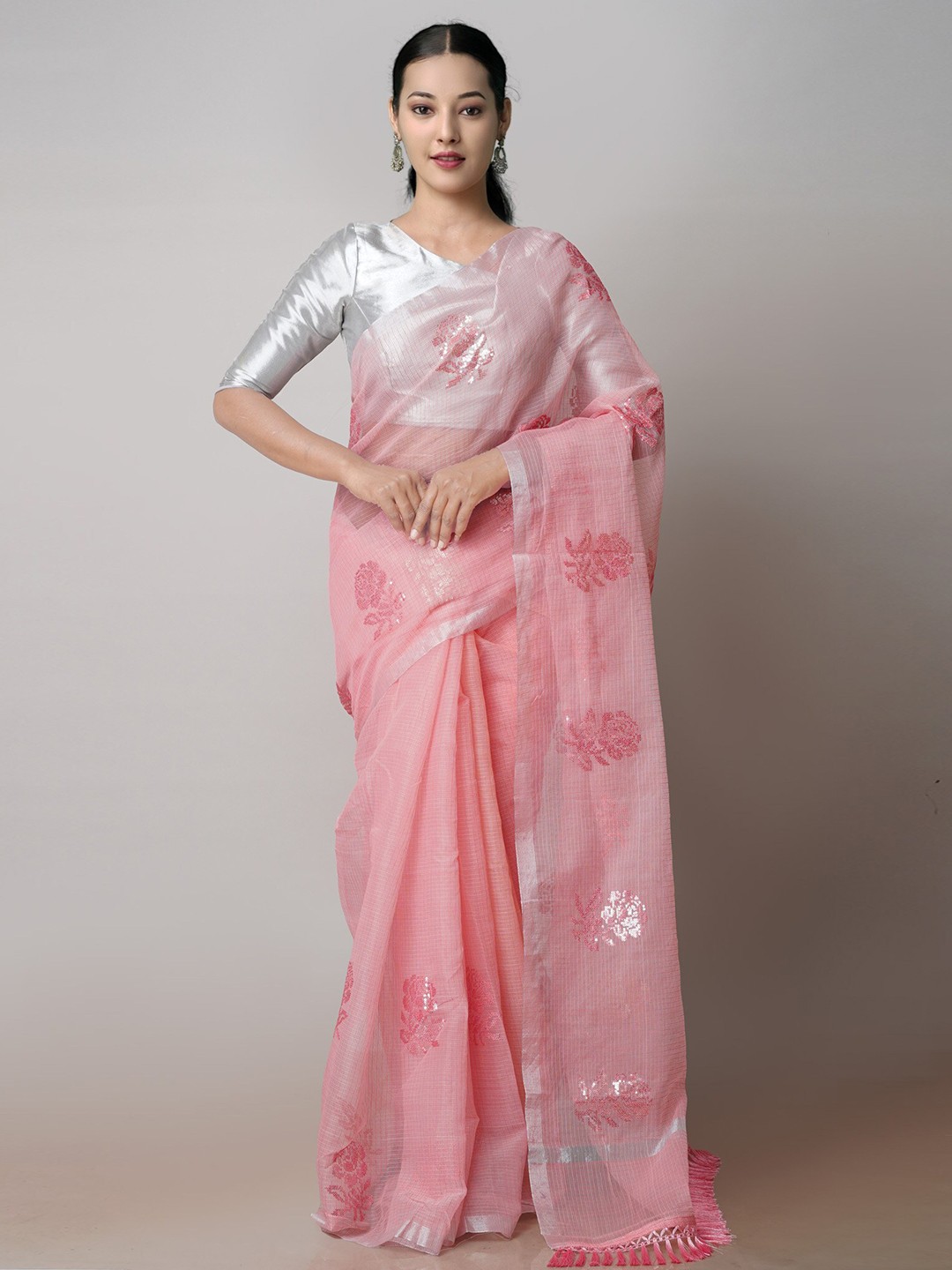 

Unnati Silks Floral Embroidered Pure Cotton Handloom Kota Saree, Peach