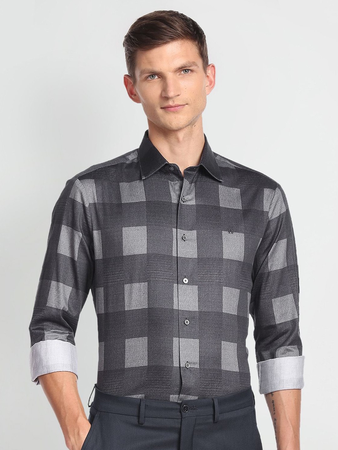 

Arrow Buffalo Checked Pure Cotton Shirt, Grey
