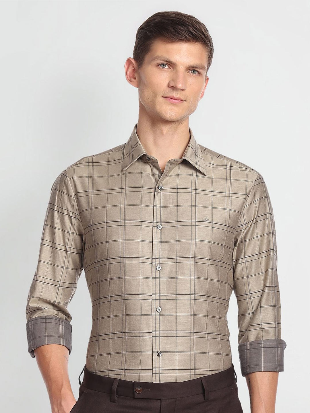 

Arrow Tartan Checked Pure Cotton Shirt, Beige