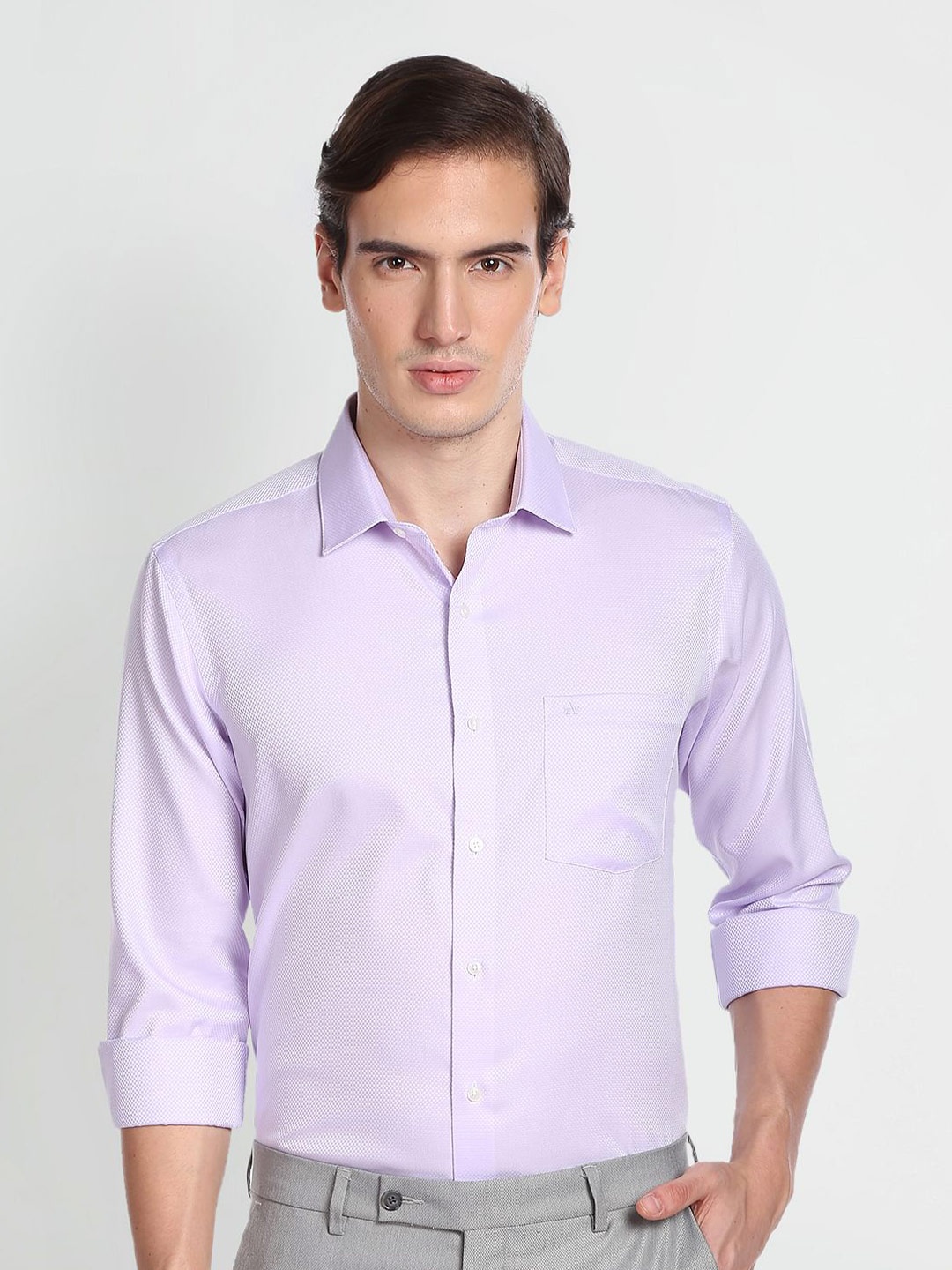 

Arrow Self Design Casual Pure Cotton Formal Shirt, Purple