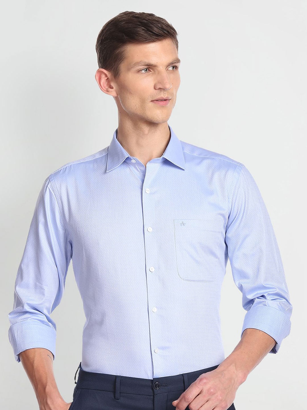 

Arrow Self Design Casual Pure Cotton Formal Shirt, Blue