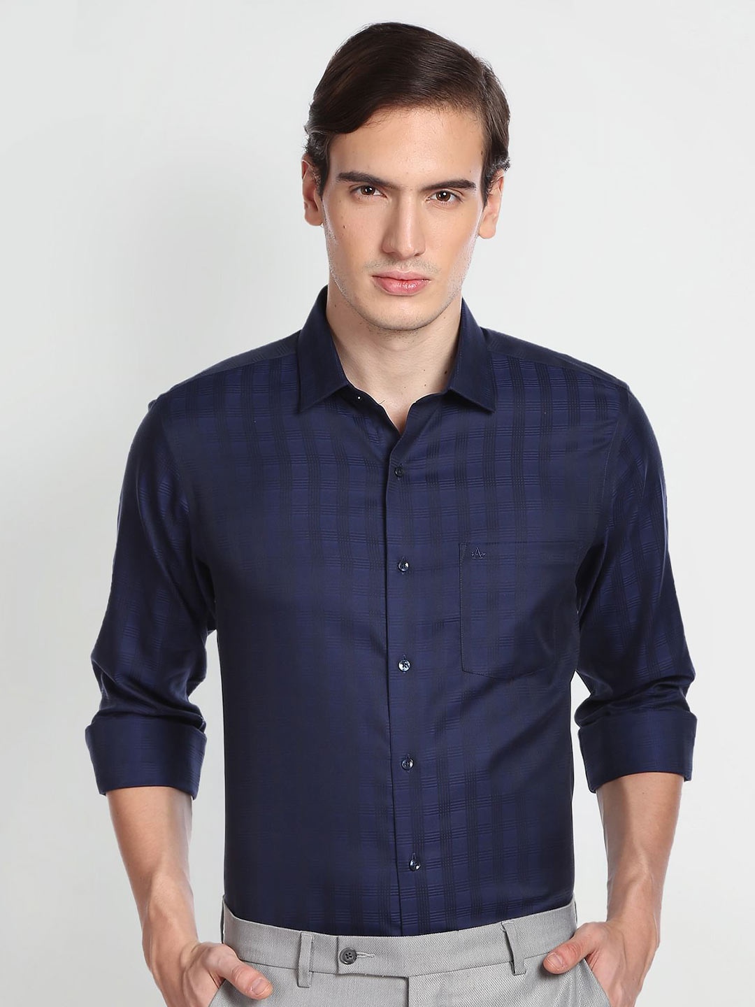 

Arrow Checked Twill Weave Pure Cotton Formal Shirt, Navy blue
