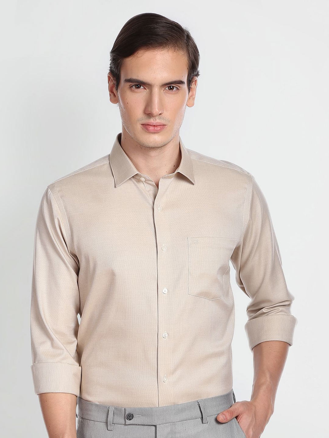 

Arrow Self Designed Spread Collar Pure Cotton Shirt, Beige