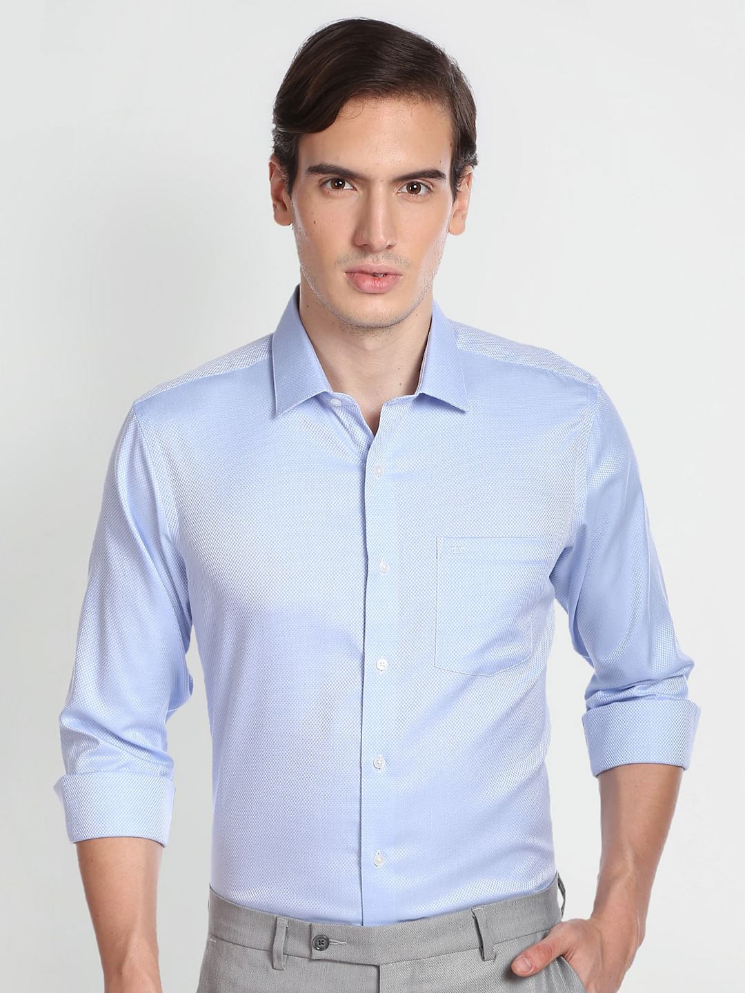 

Arrow Self Design Casual Pure Cotton Formal Shirt, Blue