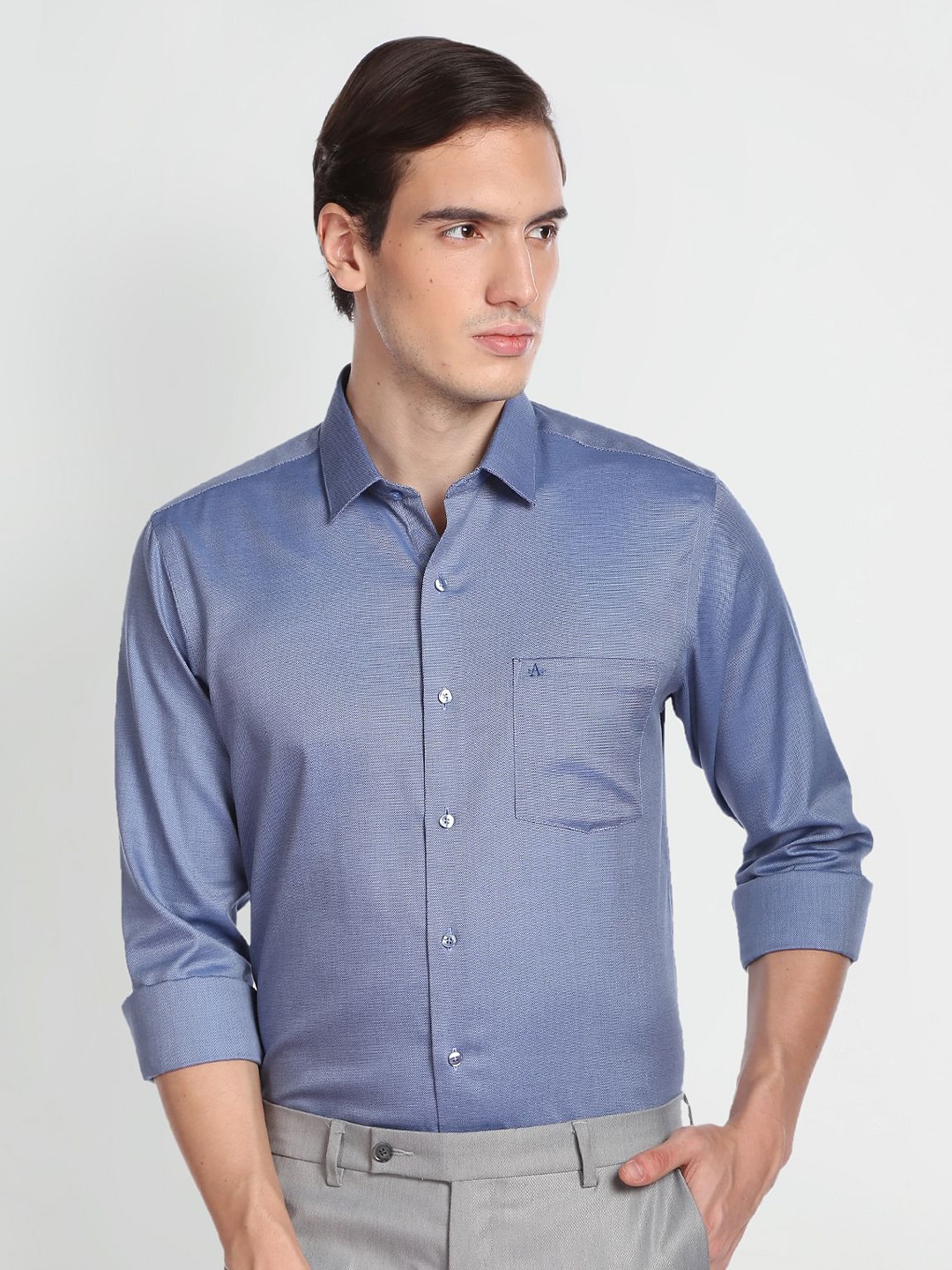 

Arrow Self Designed Spread Collar Pure Cotton Shirt, Blue