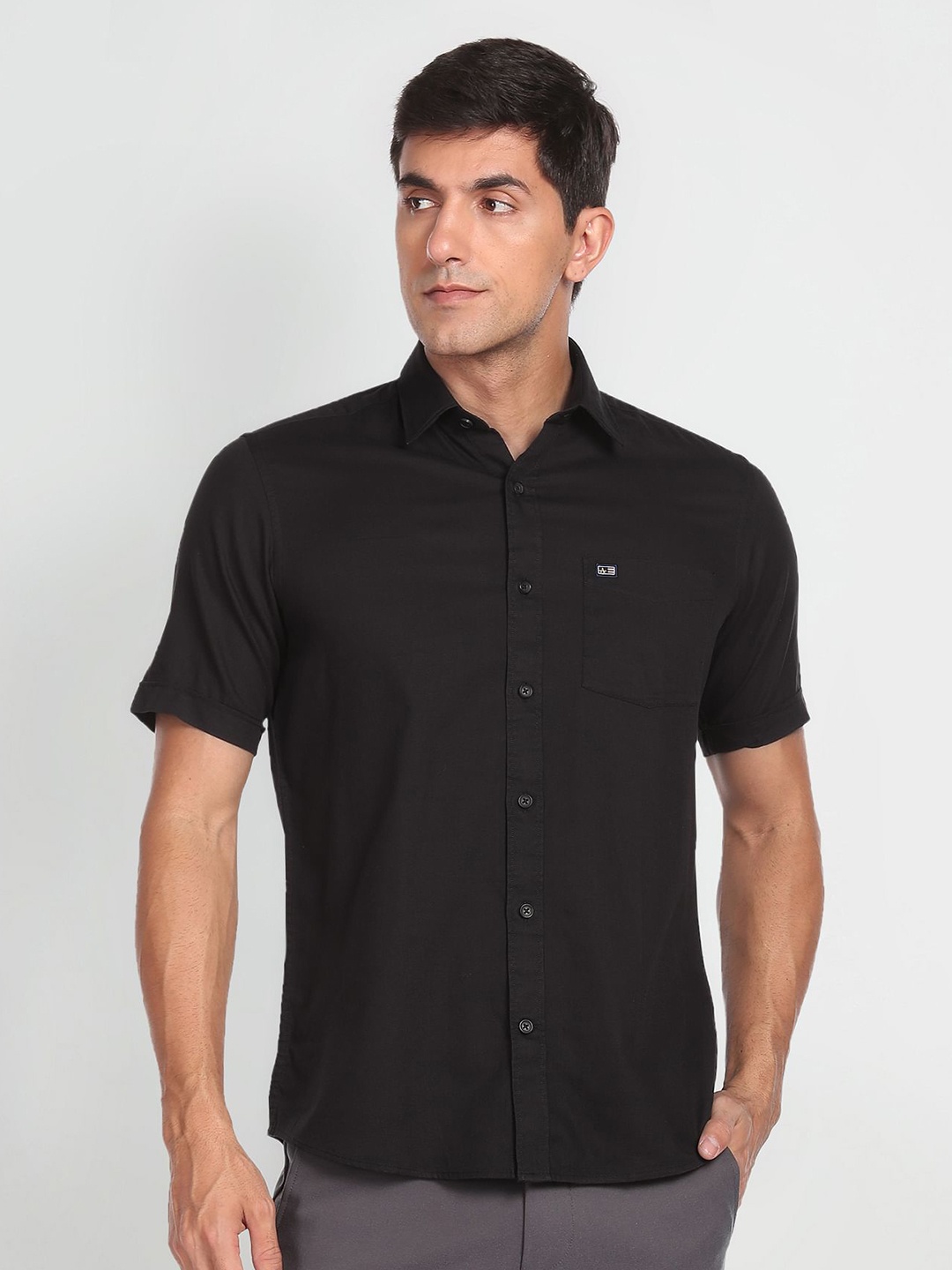 

Arrow Sport Spread Collar Pure Cotton Shirt, Black