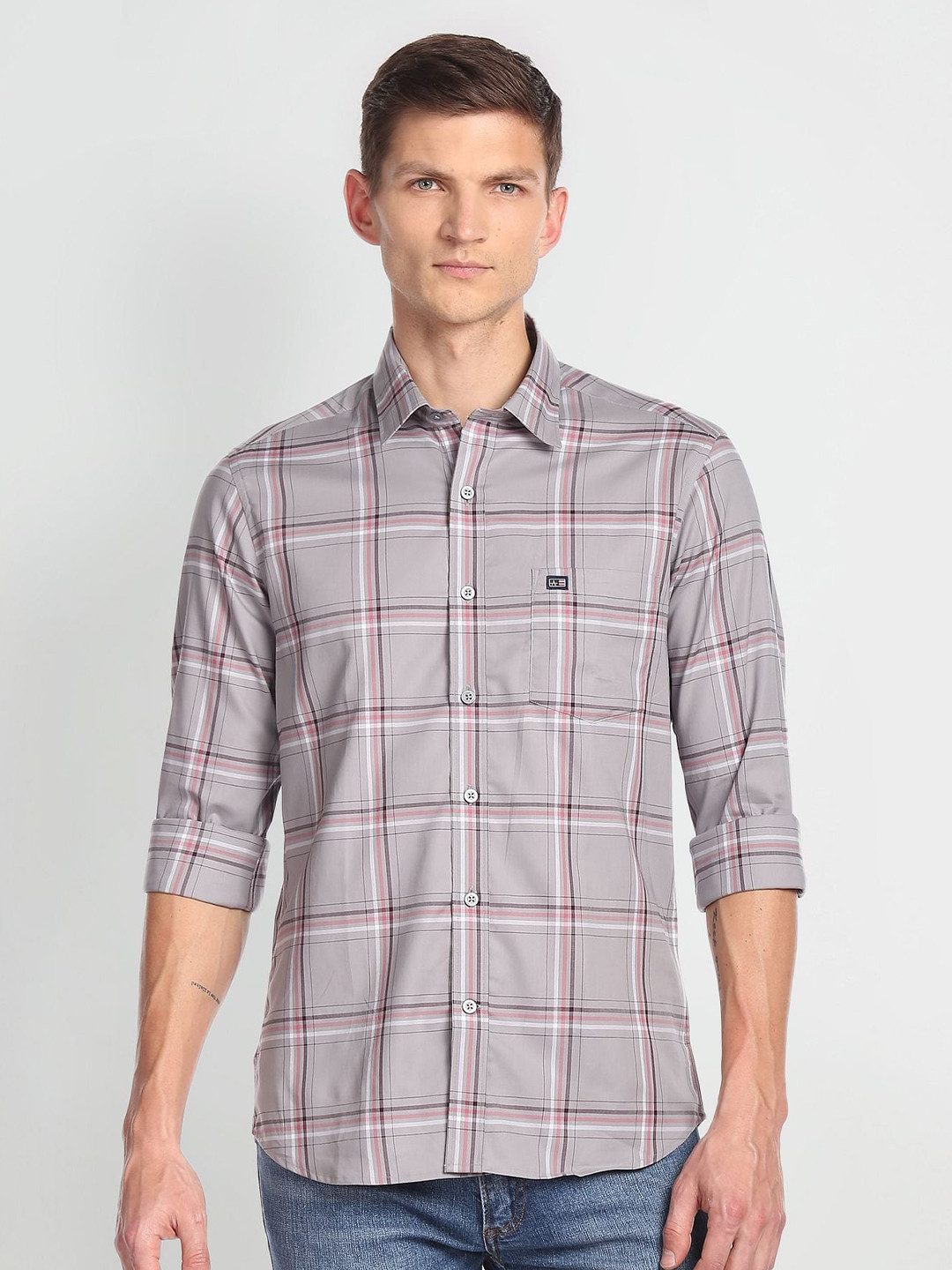 

Arrow Sport Checked Spread Collar Slim Fit Cotton Casual Shirt, Grey
