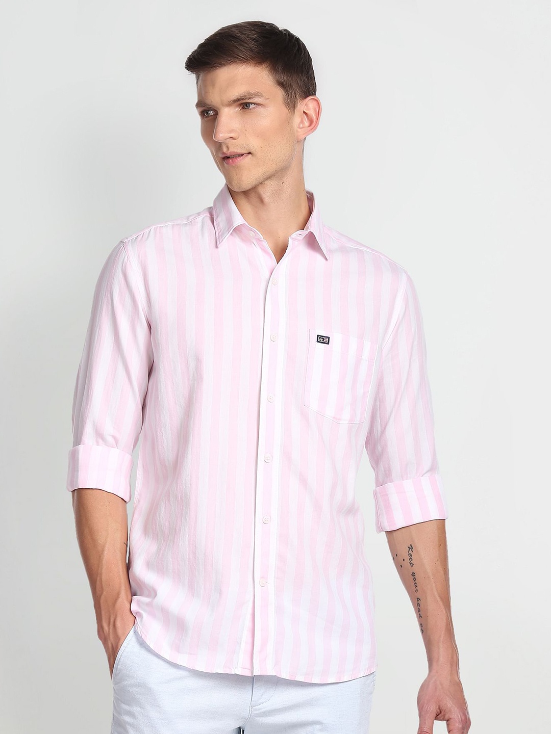 

Arrow Sport Striped Spread Collar Slim Fit Cotton Casual Shirt, Pink