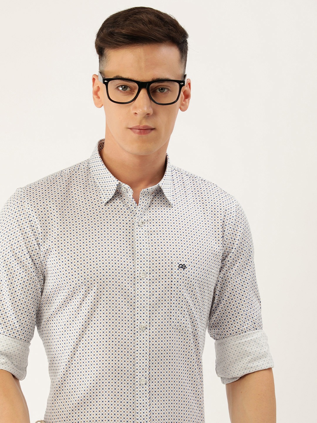 

Peter England Men Slim Fit Opaque Printed Formal Shirt, White