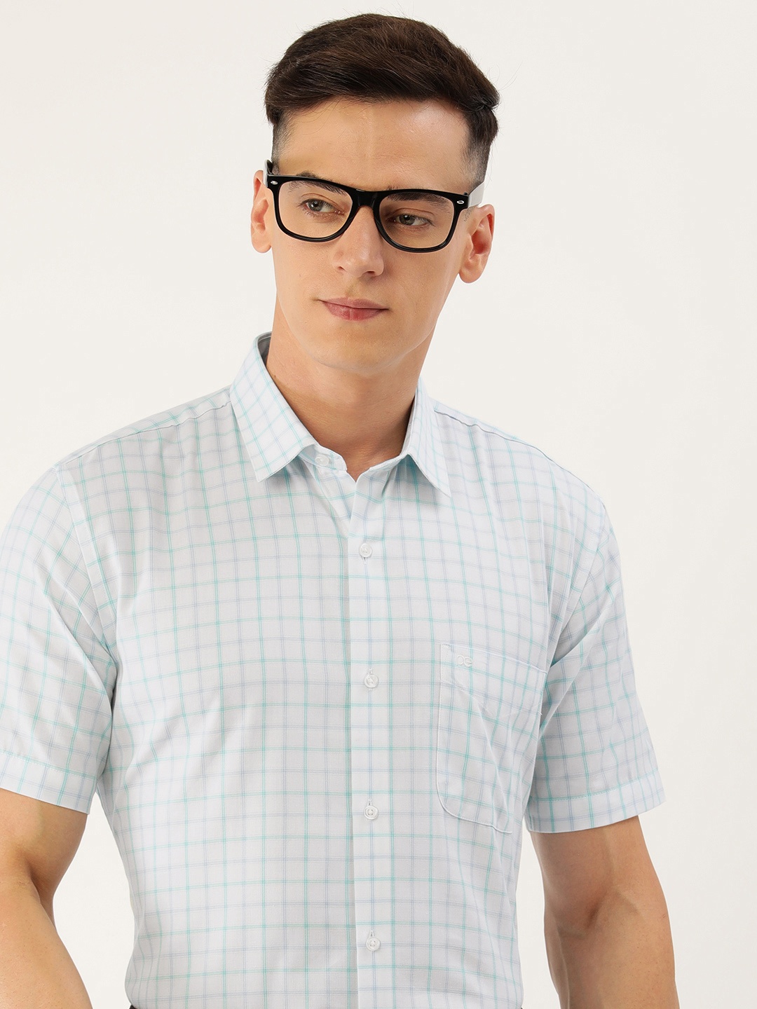 

Peter England Men Opaque Checked Formal Shirt, Turquoise blue