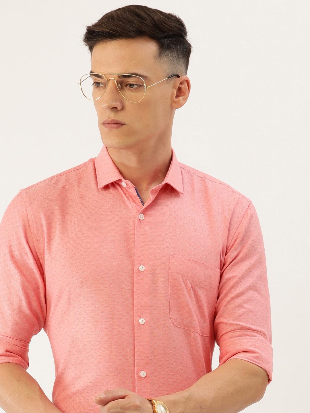 

Peter England Men Self Design Formal Shirt, Coral