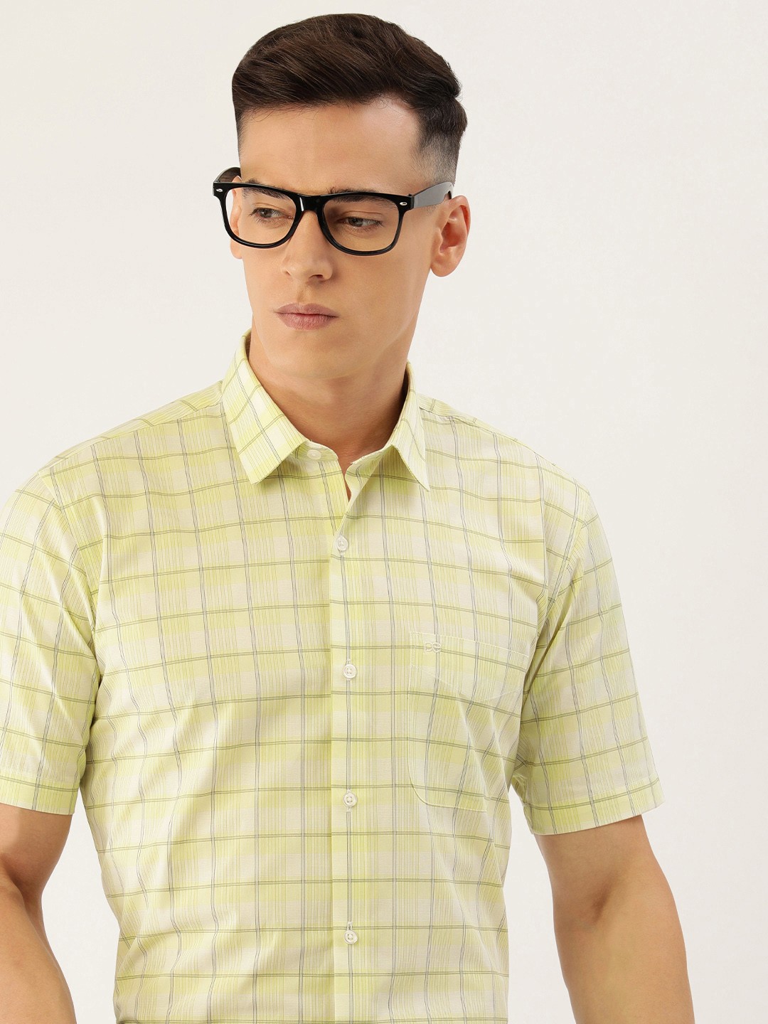 

Peter England Men Olive Green Opaque Checked Casual Shirt