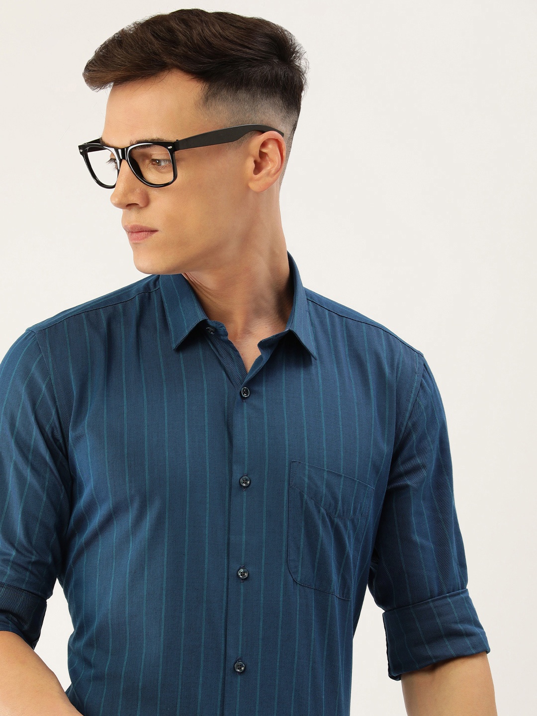 

Peter England Men Opaque Striped Casual Shirt, Navy blue