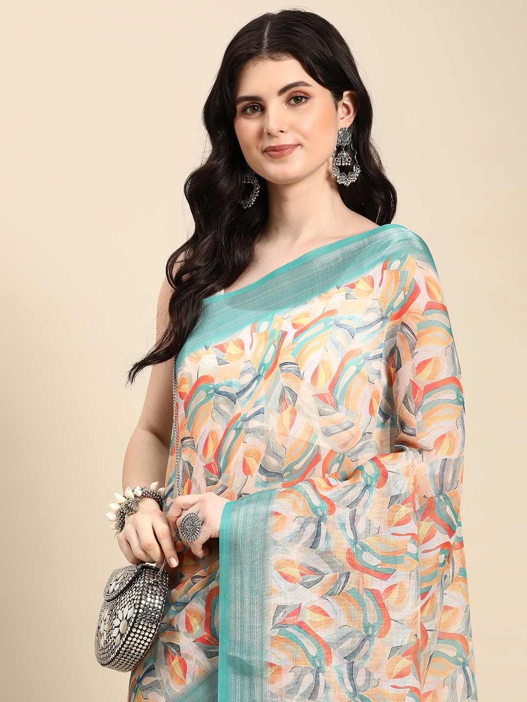 

Mitera Abstract Printed Pure Linen Saree, Blue
