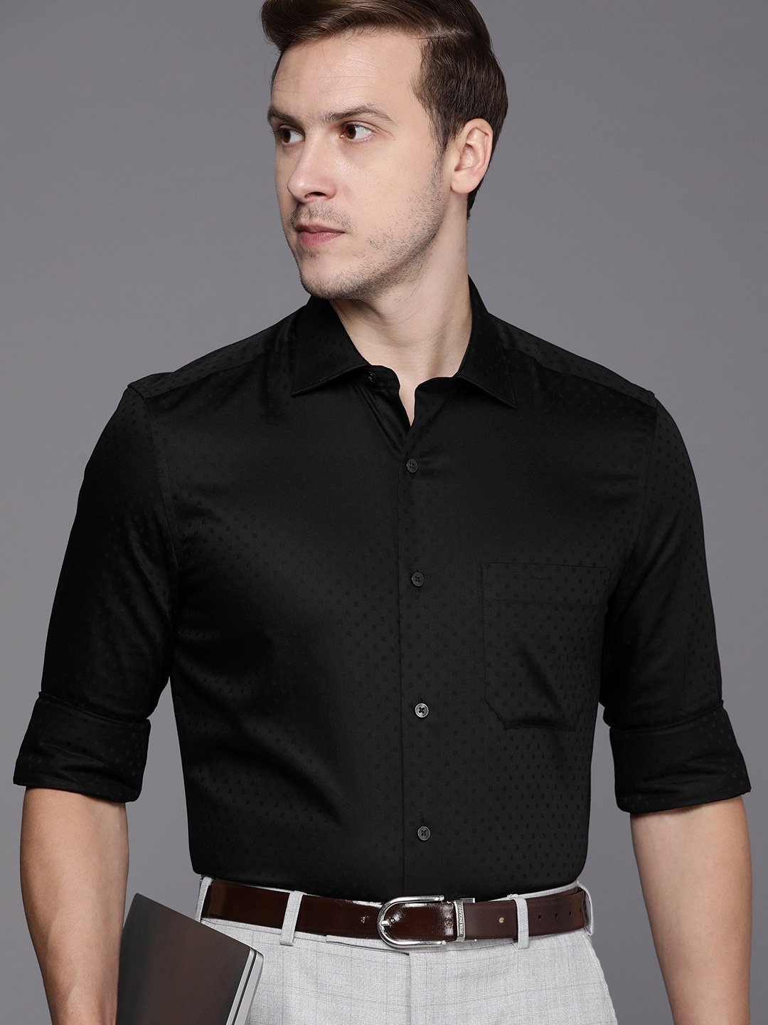 

Louis Philippe Geometric Pure Cotton Formal Shirt, Black