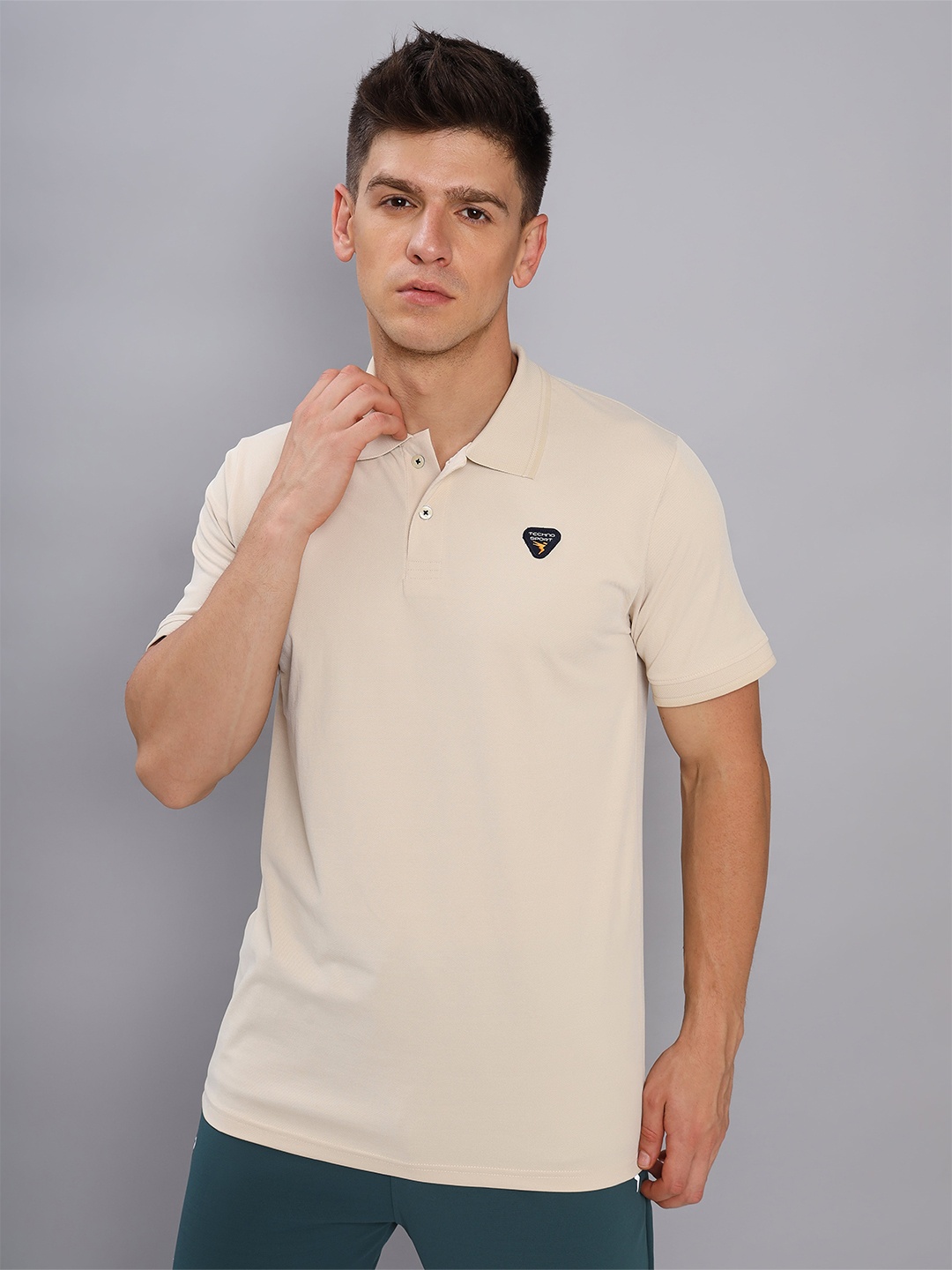 

Technosport Polo Collar Antimicrobial Slim Fit Sports T-shirt, Beige