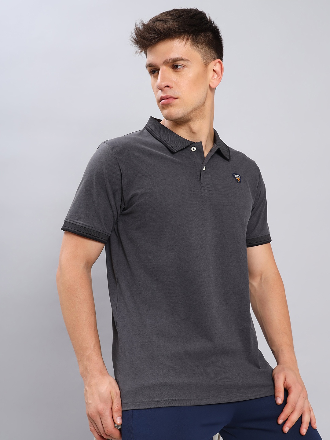 

Technosport Polo Collar Antimicrobial Slim Fit Sports T-Shirt, Charcoal