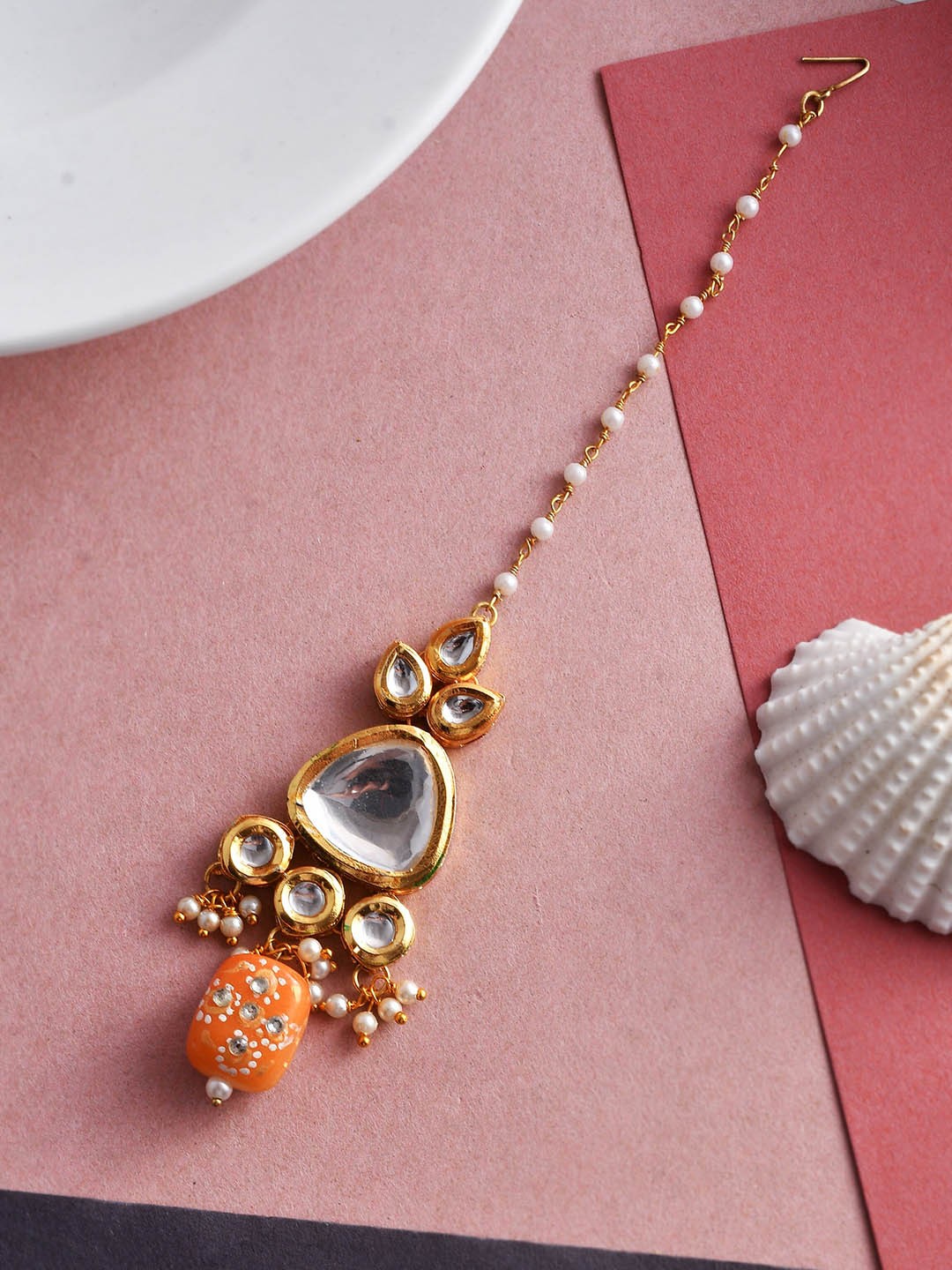 

Silvermerc Designs Gold-Plated Kundan Stone-Studded Maang Tikka