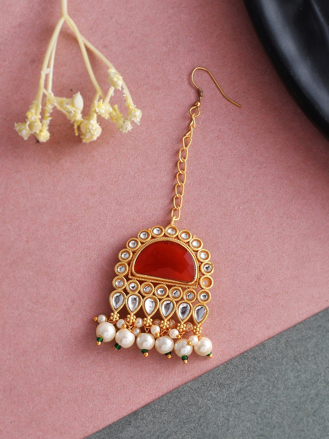 

Silvermerc Designs Gold-Plated Kundan-Studded & Beaded Maang Tikka